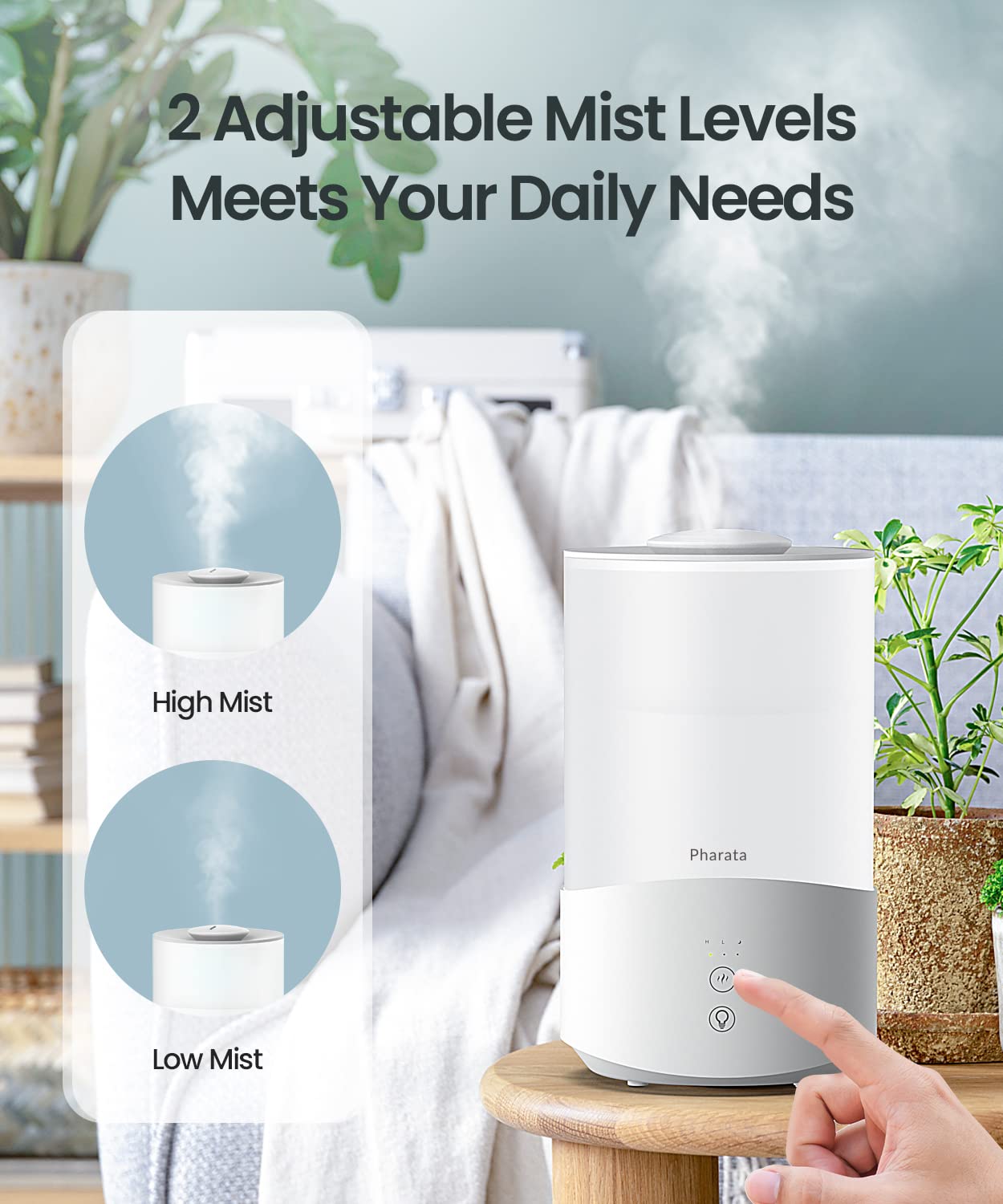 Pharata Humidifiers For Bedroom, 4.0L Humidifier With Essential Oil Diffuser, Top Fill Ultrasonic Cool Mist Humidifier For Large