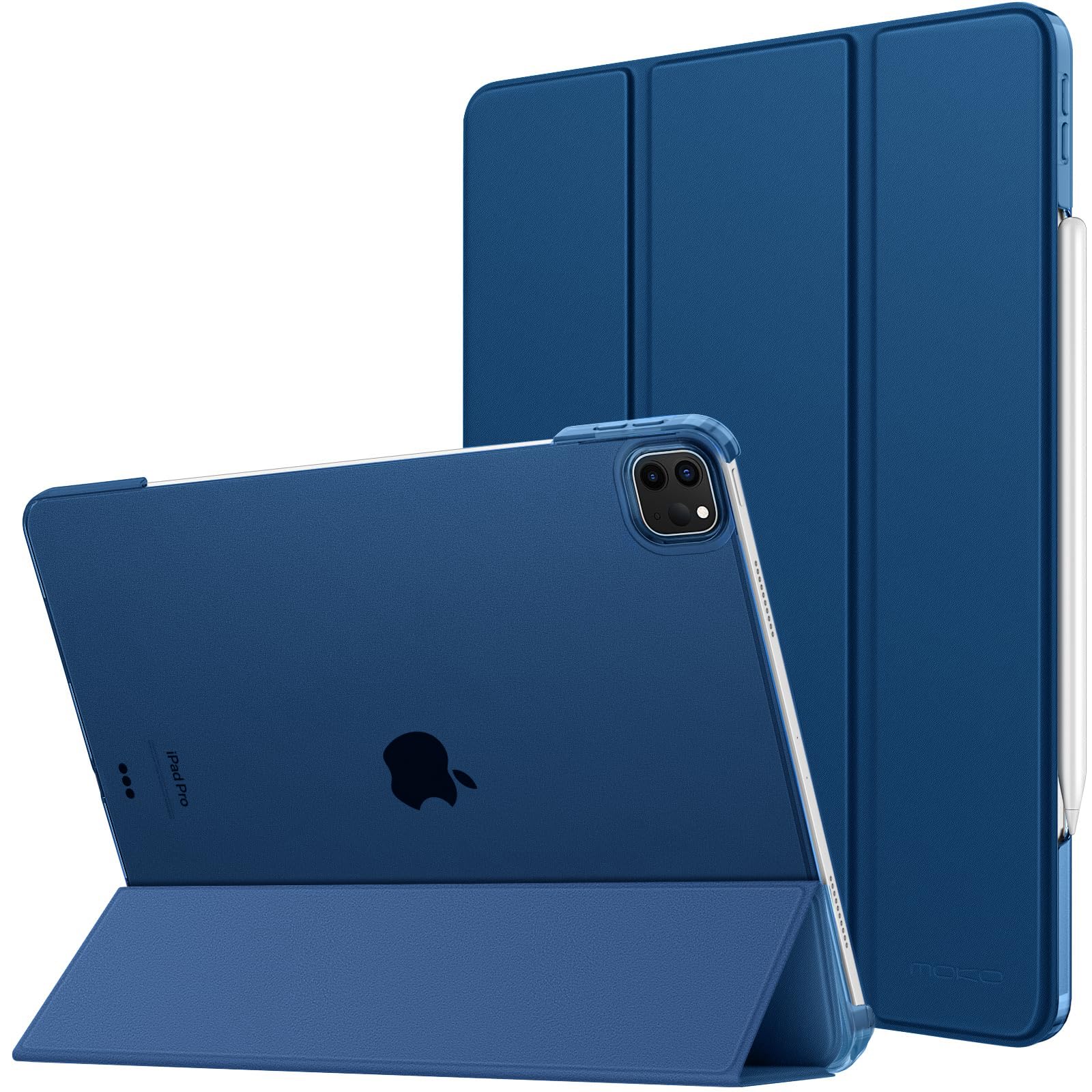 MoKo for iPad Air 13 Inch M2 Case 2024/ iPad Pro 12.9 Case (6th/5th Gen 2022/2021), Slim Smart Shell Translucent Frosted Hard PC Back Cover, Support Touch ID & Pencil Pro/2nd/USB C,Abyss Blue