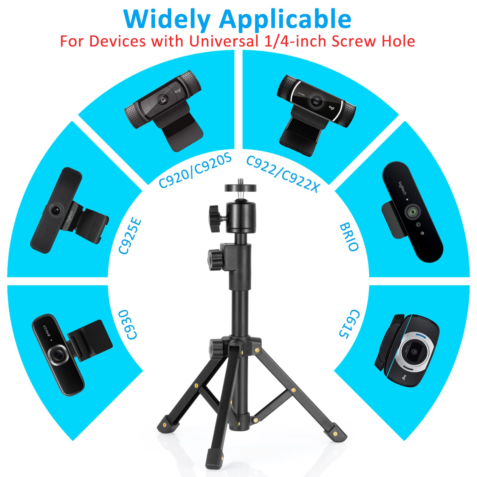 Bilione Webcam Tripod Stand, For Logitech Webcam C920 C922 C930E C920S C920 C615 C960 C920X Brio 4K Nexigo N60, Extendable Stand
