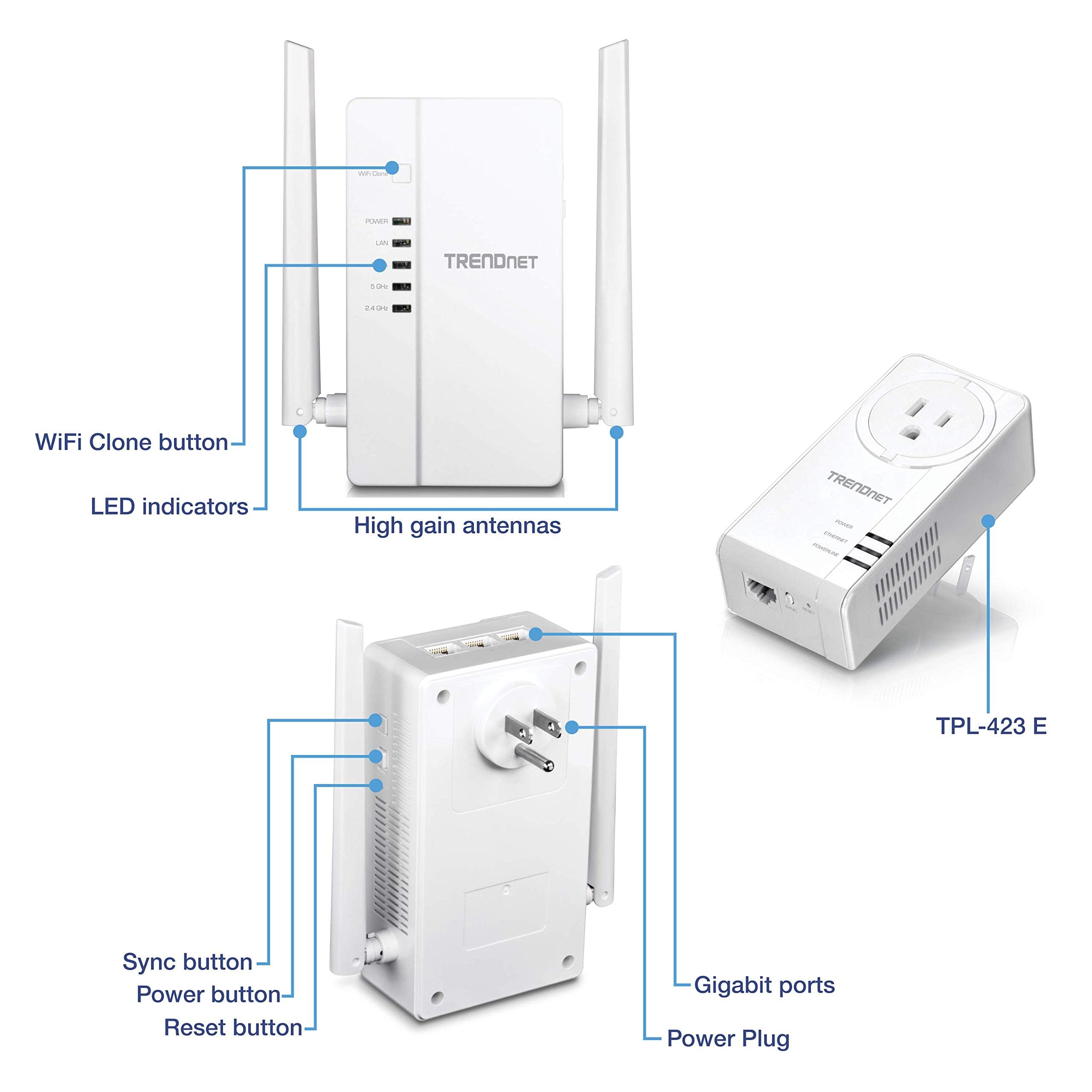 Trendnet Wi Fi Everywhere Powerline 1200 Av2 Dual Band Ac1200 Wireless Access Point Kit, Tpl 430Apk, Includes 1 X Tpl 430Ap And
