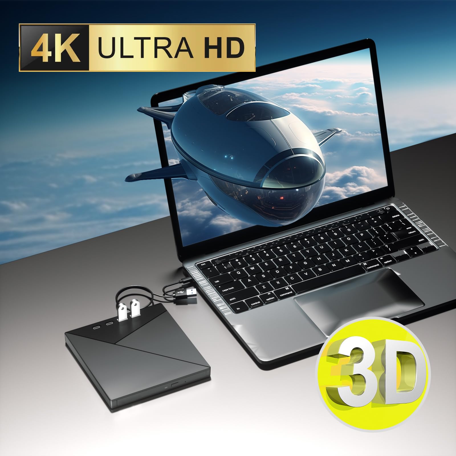 7 In 1 External Blu Ray Drive, 4K Blu Ray Burner With Usb 3.0 Type C Portable Blu Ray Drive, Cd Dvd Burner 3D Bd Player With Sd/