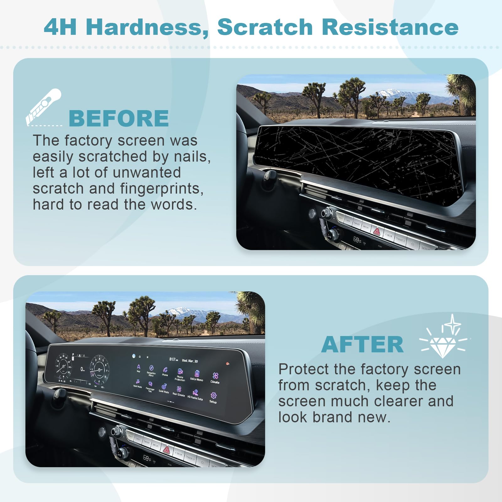 Cdefg For 2023 2024 Telluride 12.3� Screen Protector Compatible With 2023 2024 Kia Telluride Sx Prestige X Line X Pro Ex Lx S Screen Protector Foils Navigation Radio Touch Screen Display Protector 2023 2024 Telluride Accessories,2Pcs