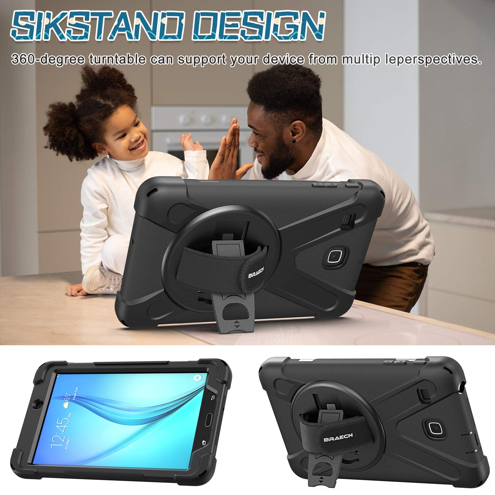 Braecnstock Samsung Galaxy Tab E 8.0 Case (Sm T375/T377/T378),Shockproof Durable Protective Cover With 360 Kickstand&Hand Strap,