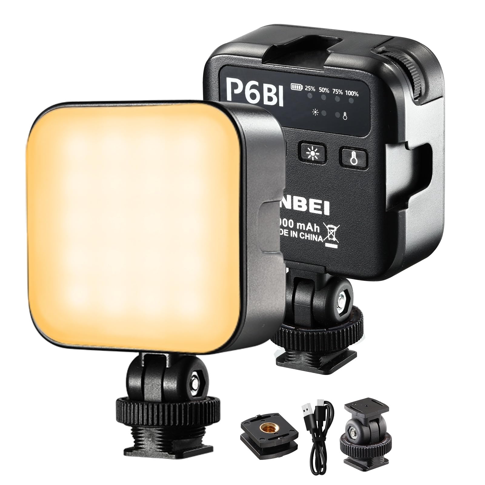 Jinbei P6 Bi Color Mini Video Light Led Camera Light 2700K 7500K With 4 Cold Shoe Mount Cri 95+ 2000Mah Rechargeable Portable Ph