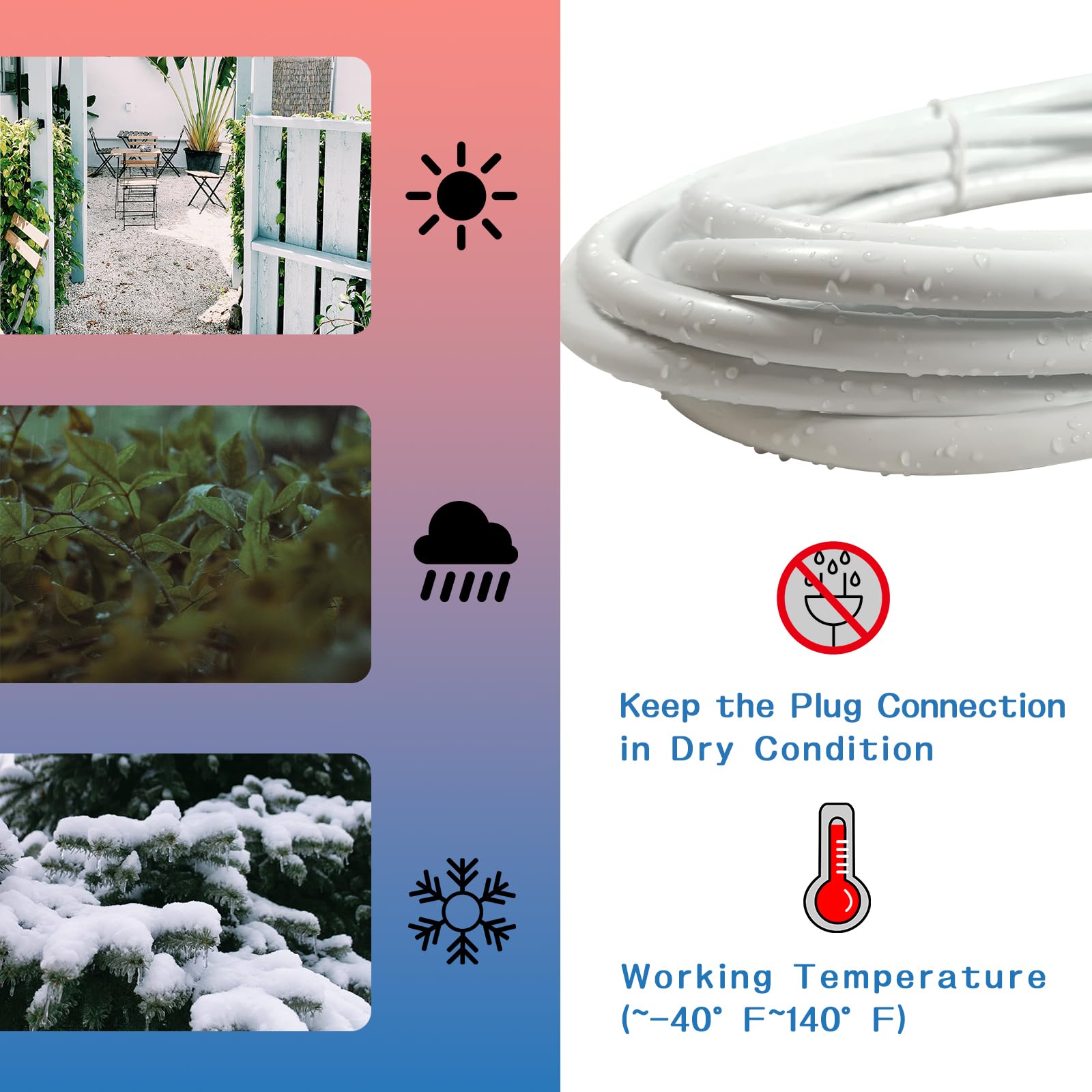 Greatide Indoor Outdoor Extension Cord 10 Ft, 16/3 Sjtw Weatherproof White Electrical Cords, 13 Amp Heavy Duty 3 Prong Power Cab