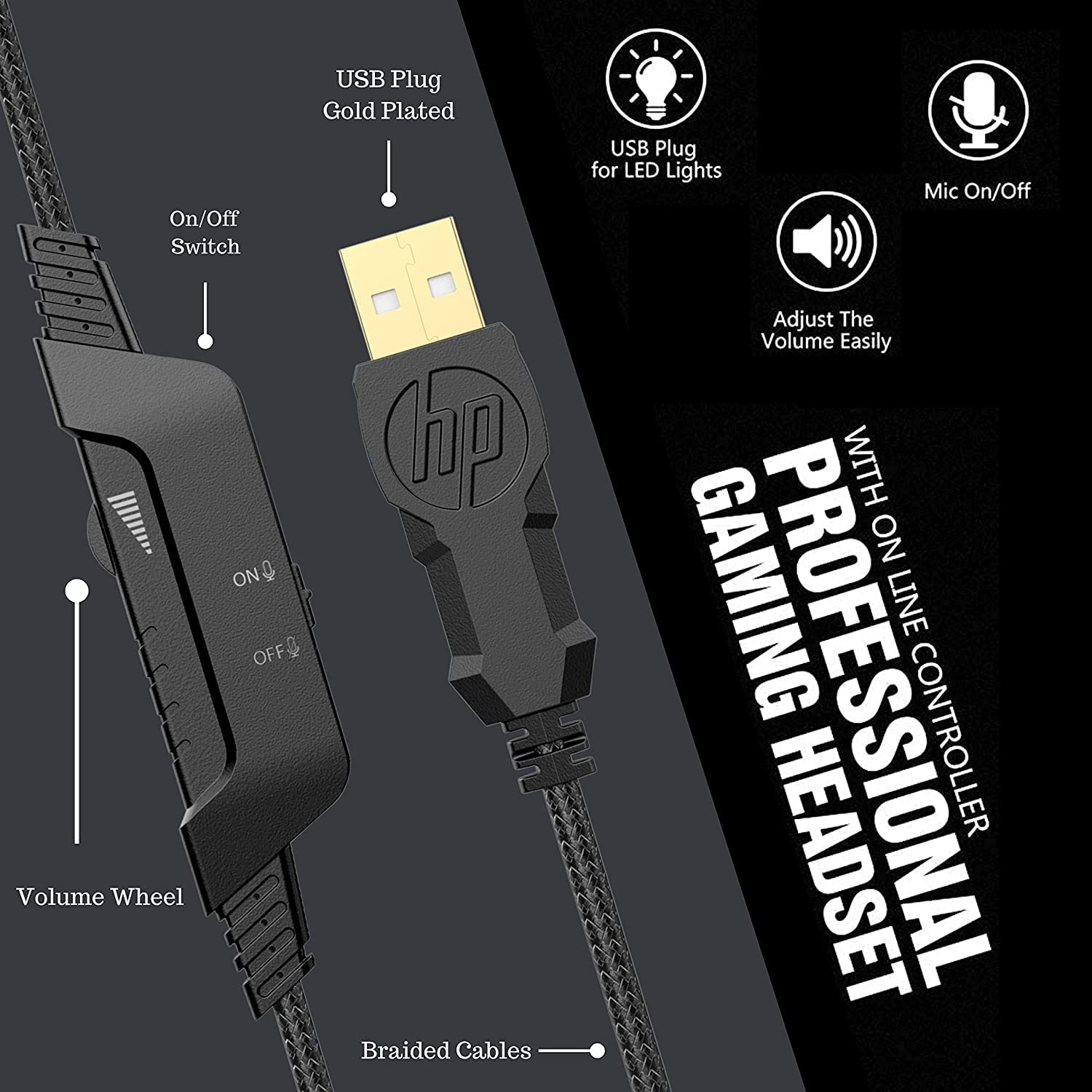 Hp Usb Gaming Headset Pc Over Ear Headphones 7.1 Surround Sound With Mic For Pc/Mac/Laptop Gamer Headset With Noise Cancelling M