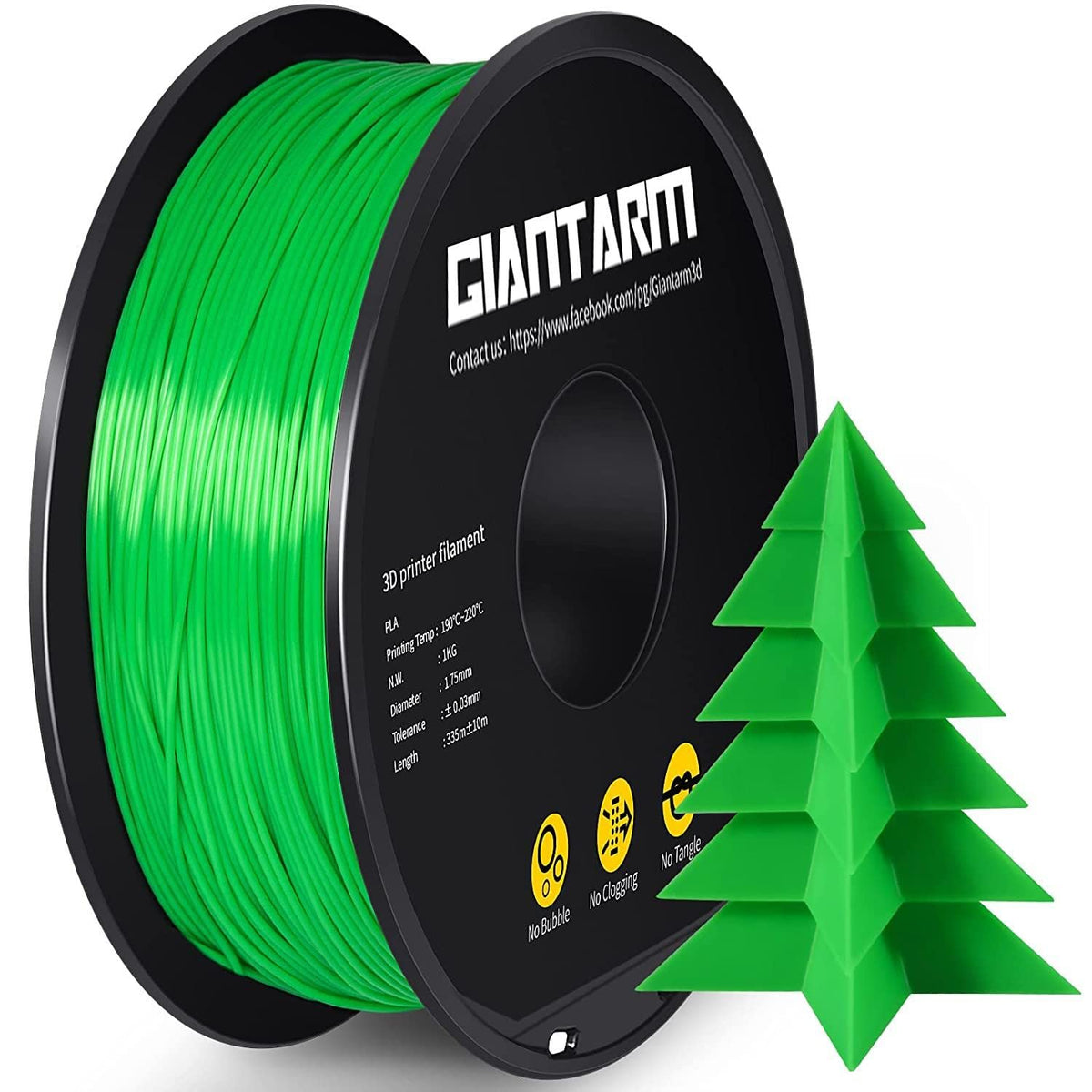 Giantarm 3D Printer Filament, Green Pla Filament, 1Kg(2.2Lbs) Spool, 1.75Mm Dimension Accuracy +/  0.03Mm, 3D Printing Filament