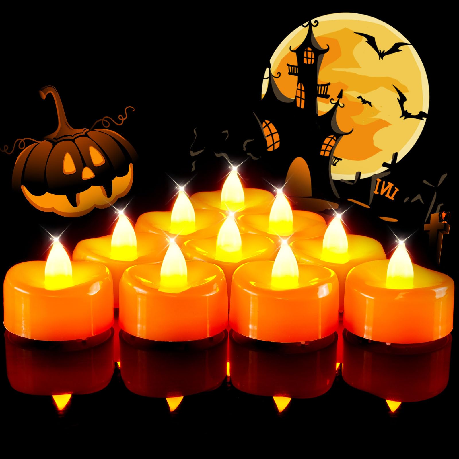 Beichi Flameless Candles, Tea Lights Battery Operated, No Flickering Votive Candles Led Tea Lights For Halloween Party Wedding H