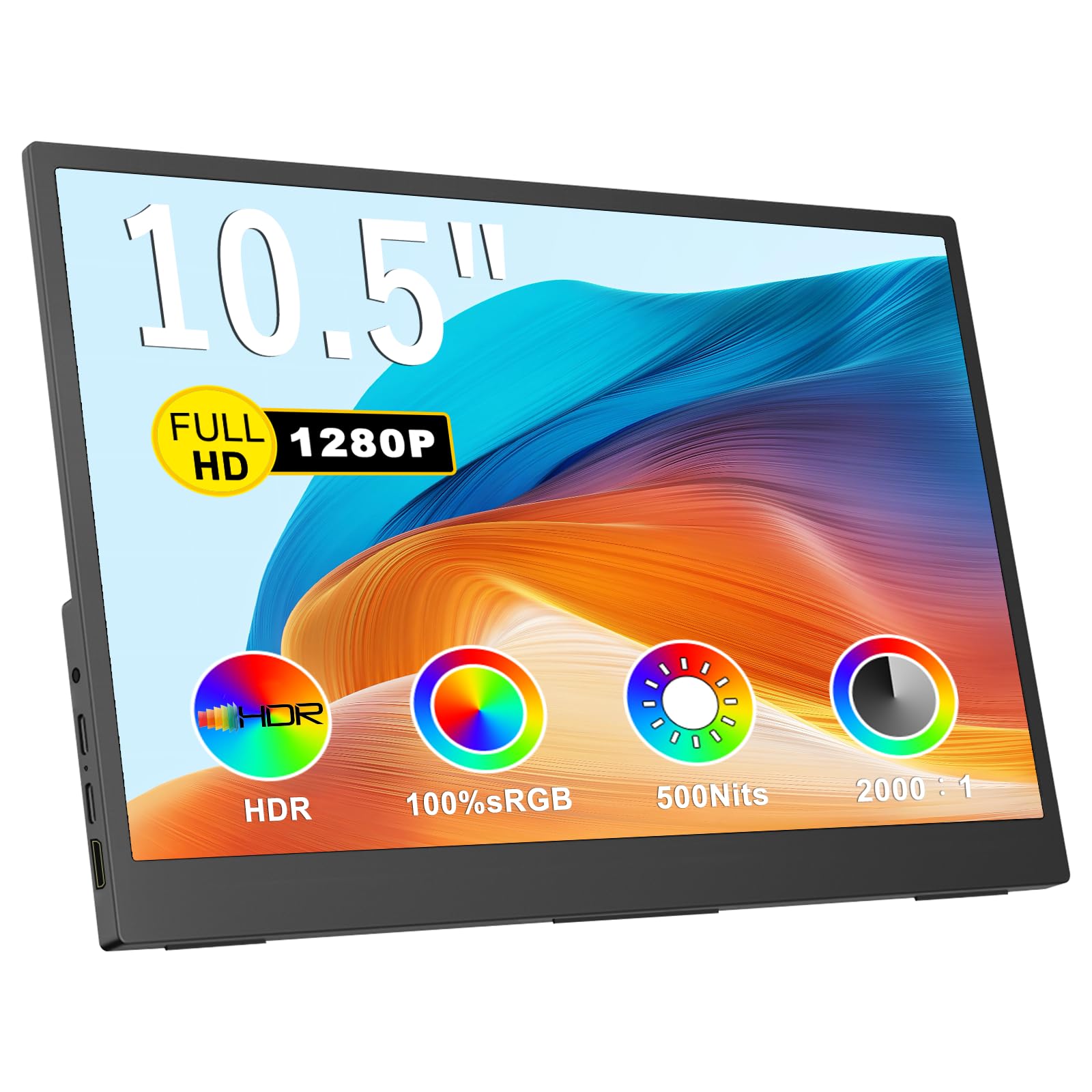Topmonitor Small Portable Monitor 10.5 500 Nits 2000:1 FHD 1280P IPS Screen, Ultra-Slim Mini Monitor w/Kickstand & Dual Speaker,