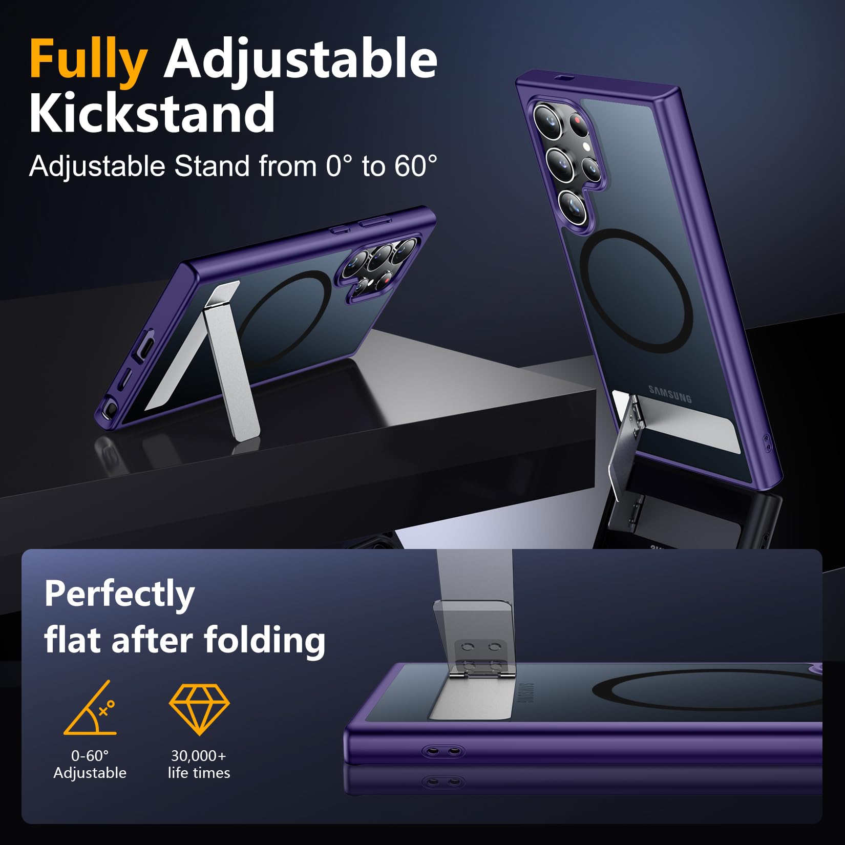 Spidercase Magnetic For Samsung Galaxy S23 Ultra Case, [3 Stand Ways][ Military Grade Drop Protection] With Invisible Stand Shoc