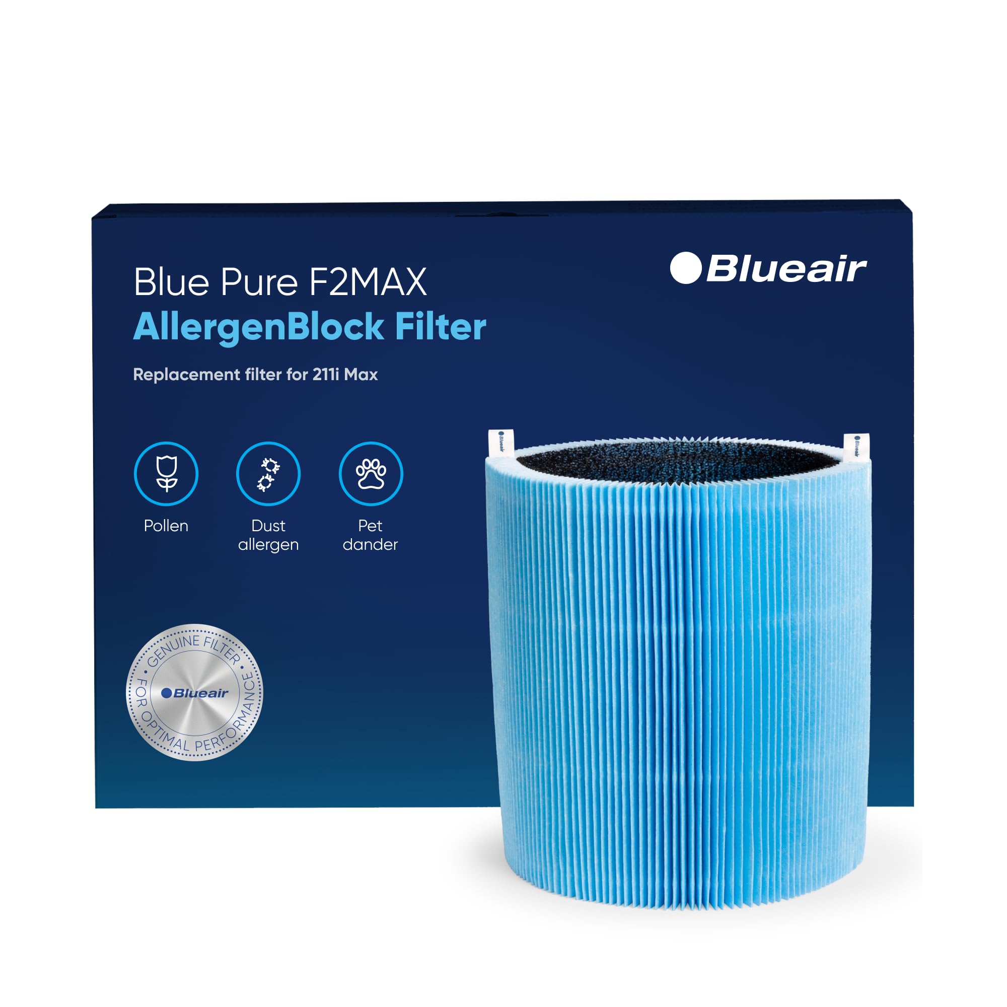 Blueair Blue Pure 211I Max Allergenblock Filter, Genuine Replacement, Blueair Filter Allergens, Pet Dander, Pollen, Dust, Blue P