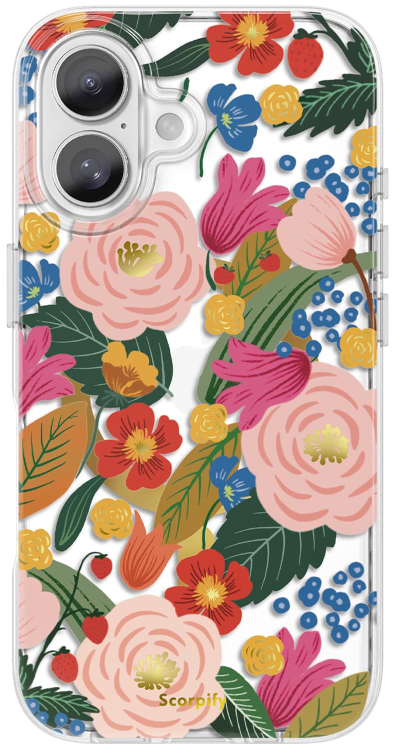 Scorpify For Iphone 16 Plus Case [Compatible With Magsafe] With Camellia Blossom Floral Design, Cute Clear Flower Magnetic Phone