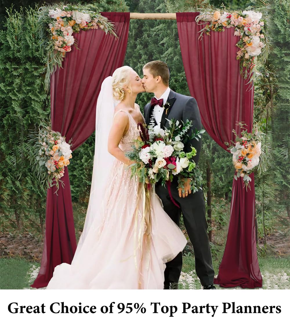 Duobao Burgundy Chiffon Backdrop Curtain 29X108 Inch 2 Panels Sheer Backdrop Semi Sheer Backdrop Curtains 108 Inches Long Burgun