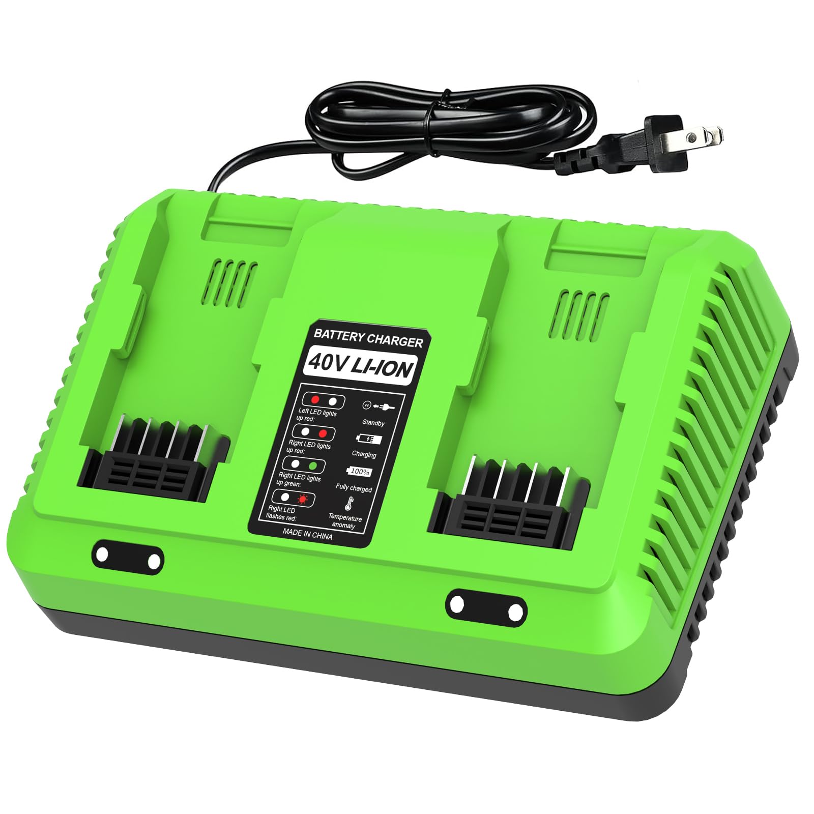 BECDXPal Replacement for Greenworks 40V Charger - Dual-Port 3A Fast Charging, Wall-Mountable, Compatible with Greenworks 40V Pow