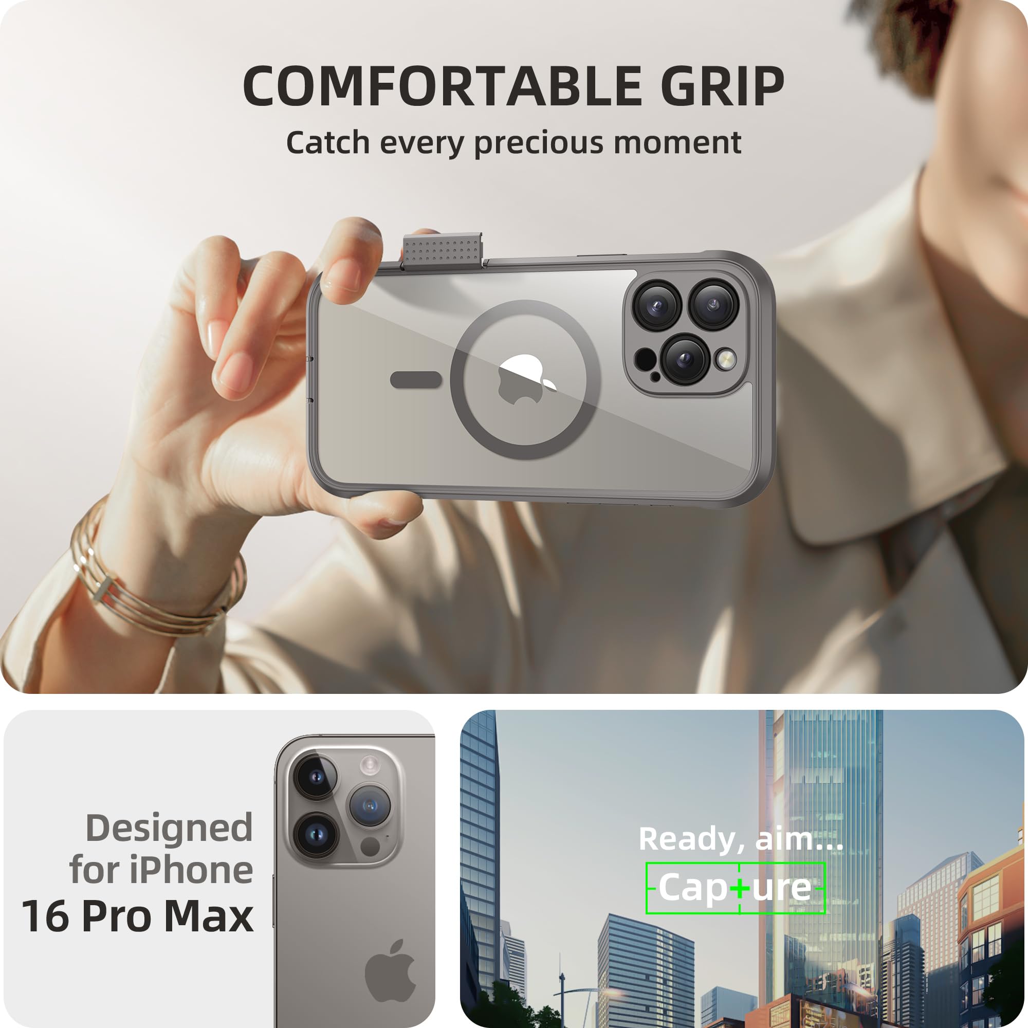 Berfy Magnetic For Iphone 16 Pro Max Case, Compatible With Magsafe, [Built In 9H Tempered Glass Screen Protector & Upgraded Came