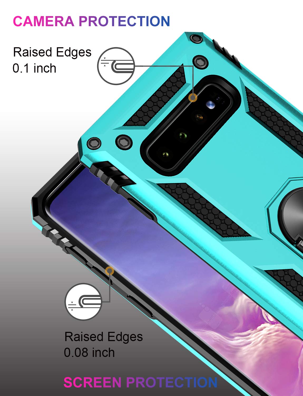 LUMARKE Samsung Galaxy S10 Plus Phone Case 16ft Drop Tested Magnetic Ring Kickstand Teal Plastic