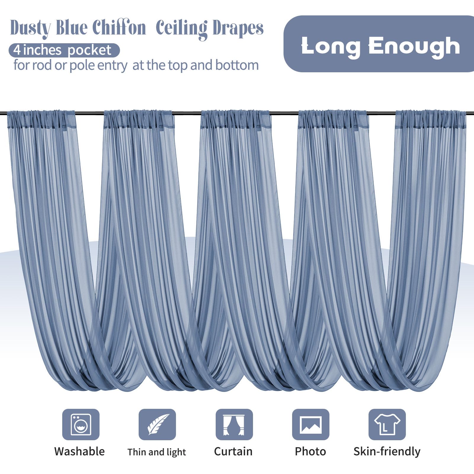 6 Panels Dusty Blue Ceiling Drapes For Wedding Ceiling Drapes 5Ftx20Ft Wedding Arch Draping Fabric Sheer Curtains Voile Chiffon