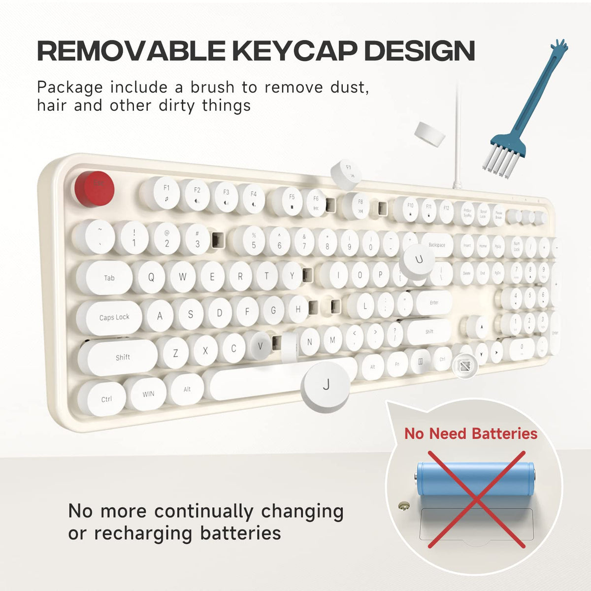Atelus Retro Typewriter Wired Keyboard White – Electroeshop