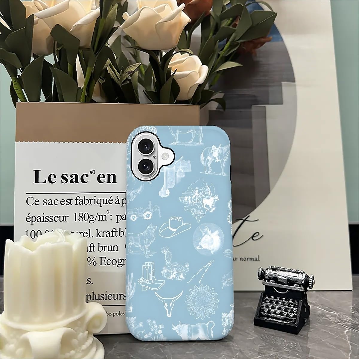 Akinmi Case For Iphone 16,Blue Shadow Horse Exquisitely Pattern Double Protective Phone Cover Cases Soft Silicone For Iphone 16