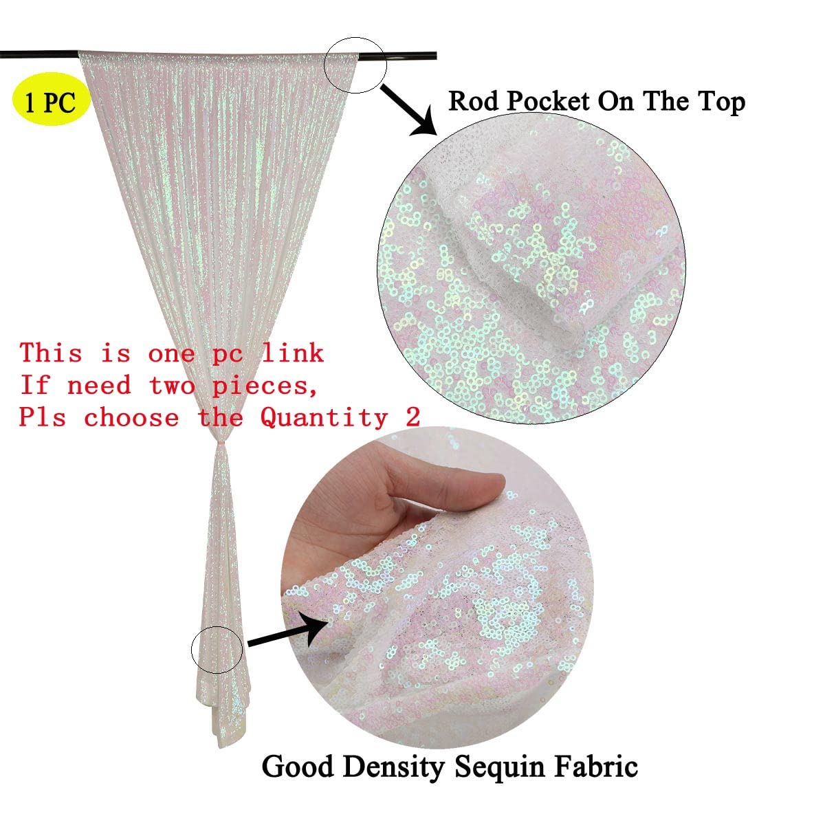 Lqiao Sequin Backdrop Curtain Panel 2X8Ft Changed White, Sequin Photography Backdrop Curtain For Party/Home Curtain Decoration 1