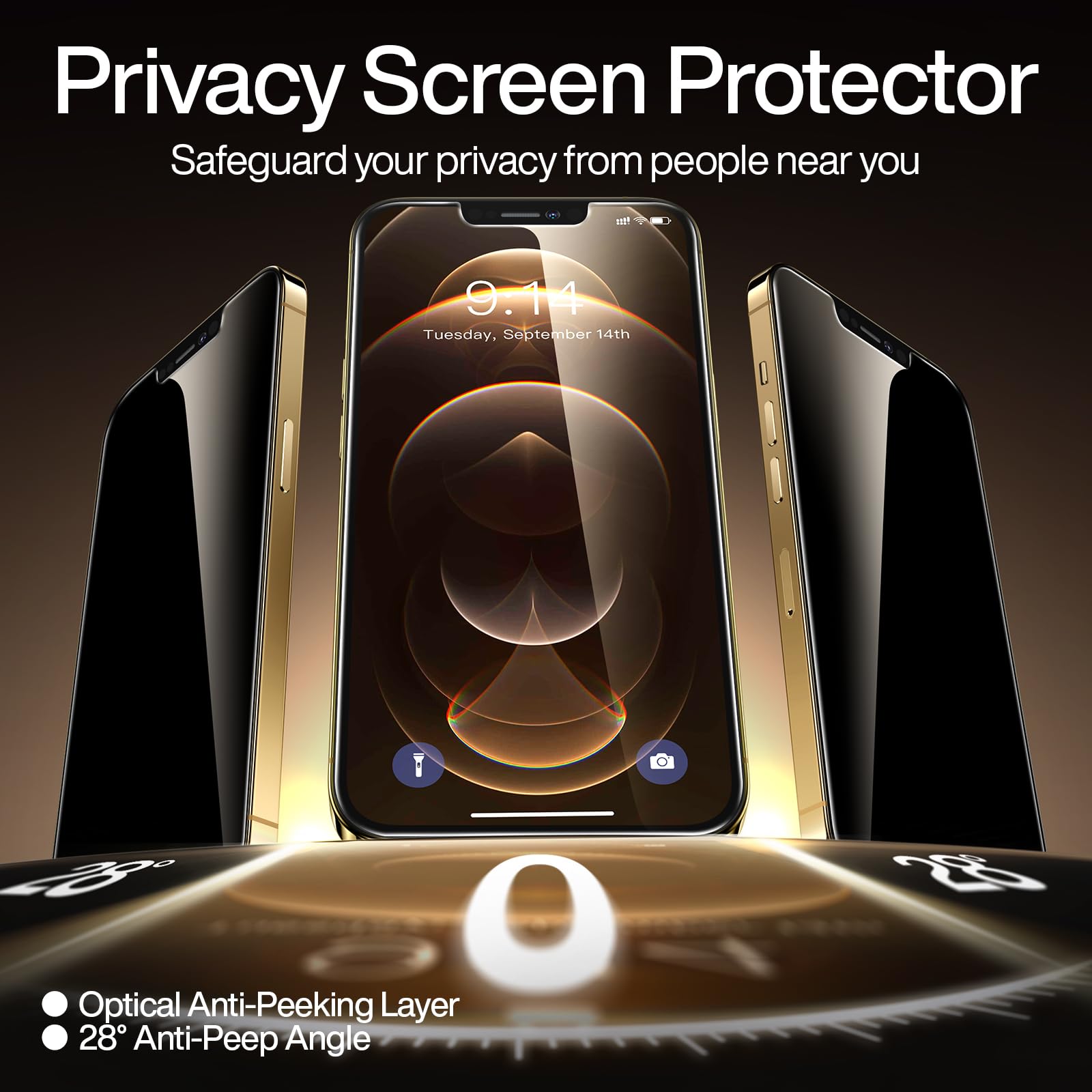 Smartdevil 2Pack For Iphone 12 Privacy Screen Protector With 2Pack Camera Lens Protector, 9H Protection Anti Spy Privacy Glass T