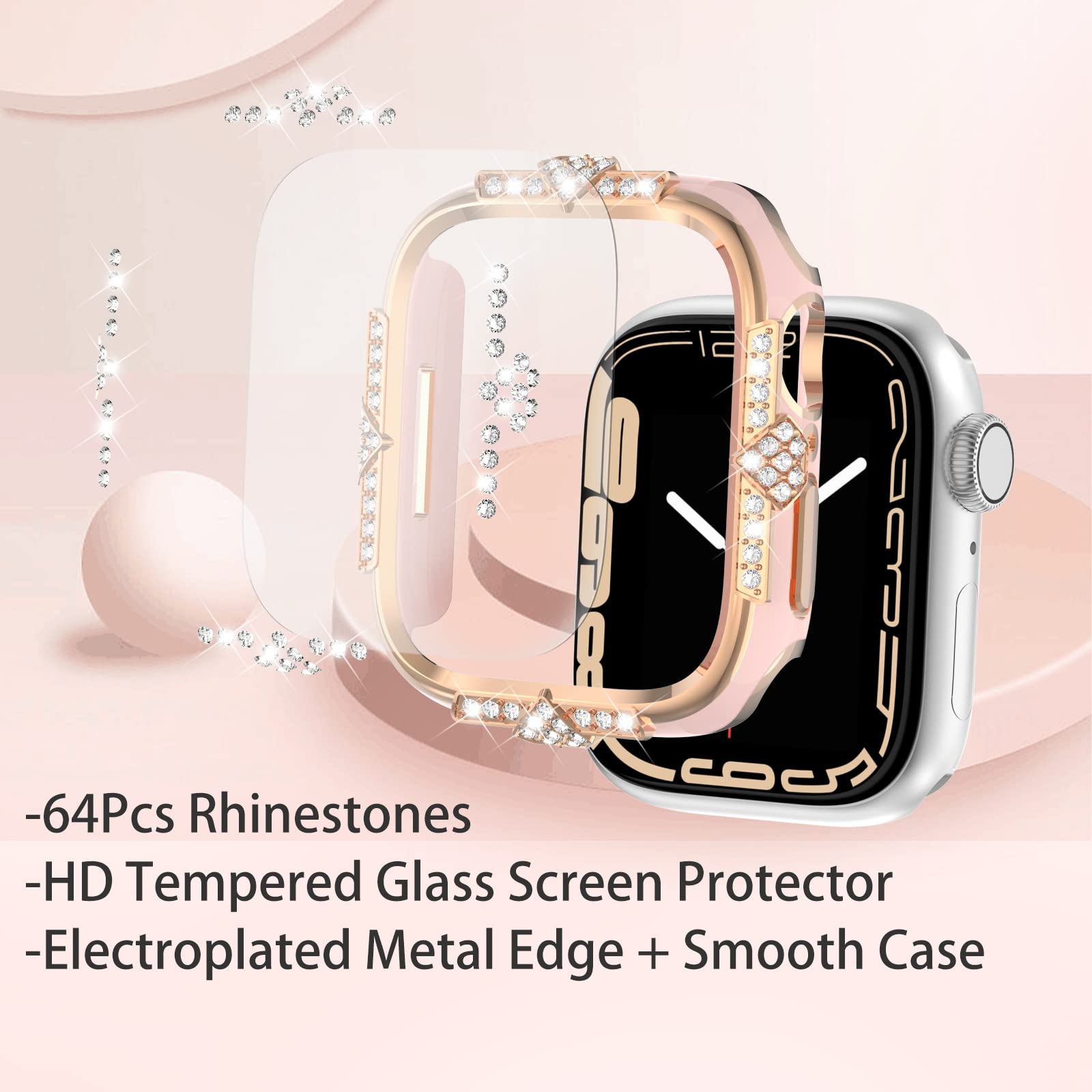Falandi 41Mm Compatible With Apple Watch Case Se/Series 8/7/6/5/4 Rhinestones With Built In Glass Screen Protector 40/44/41/45Mm