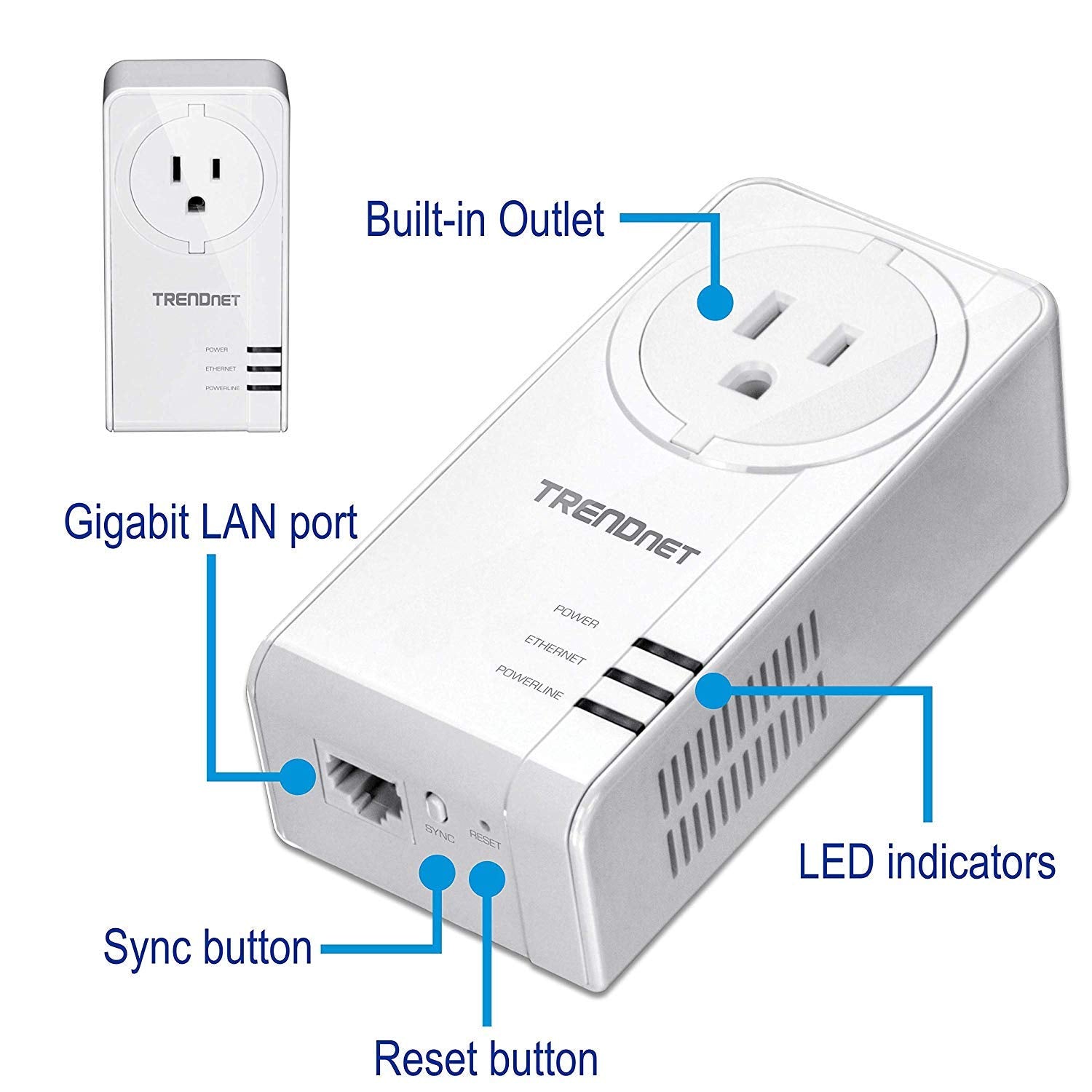 Trendnet Powerline 1300 Av2 Adapter With Built In Outlet Adapter Kit, Includes 2 X Tpl 423E Adapters, Ieee 1905.1 & Ieee 1901, G