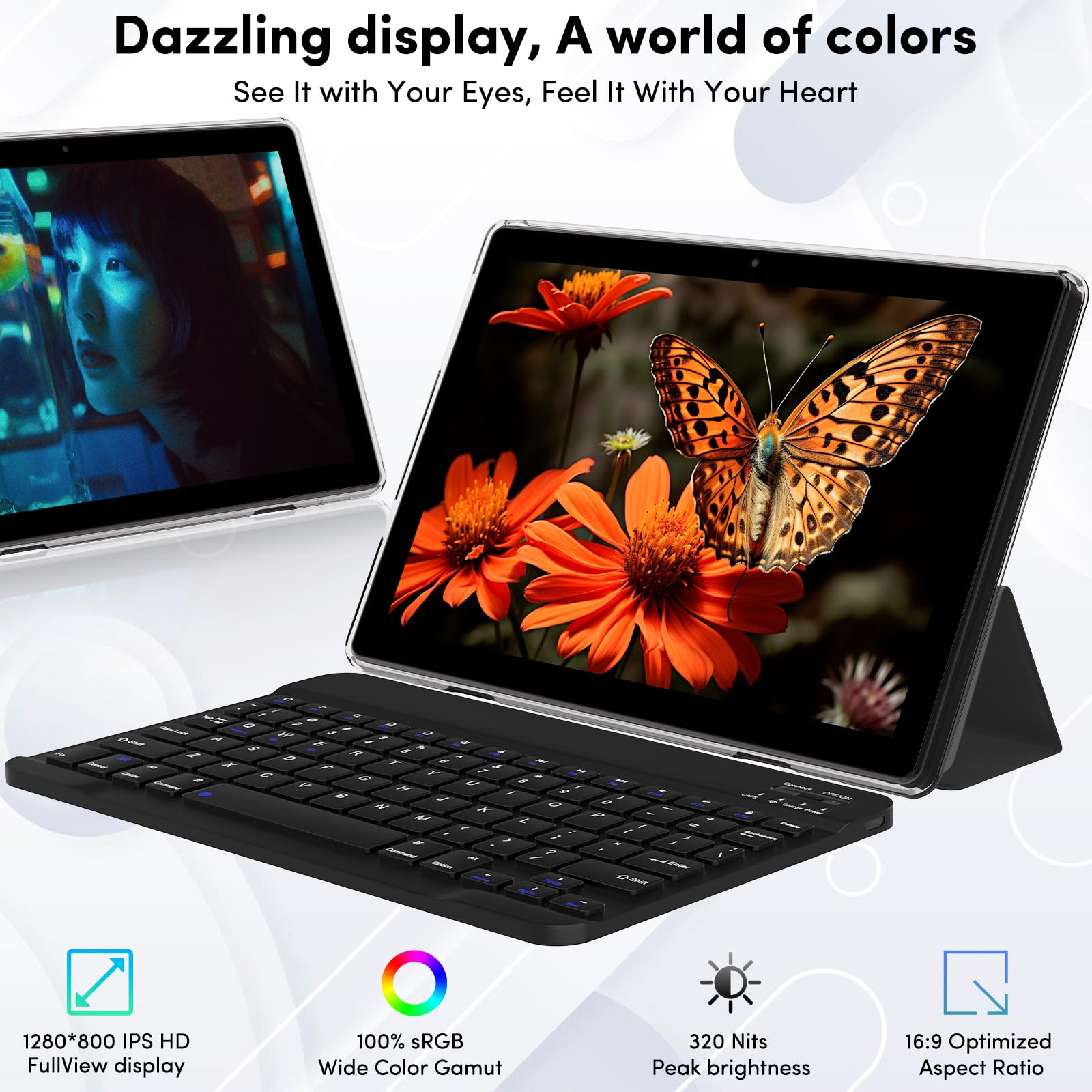 Ruiqiai 2024 Newest Android 13 Tablets, 10 Inch Tablet, 2 In 1 Tablet With Keyboard, 12Gb+128Gb/512Gb Expand, 2.4G/5G Wi Fi 6, B