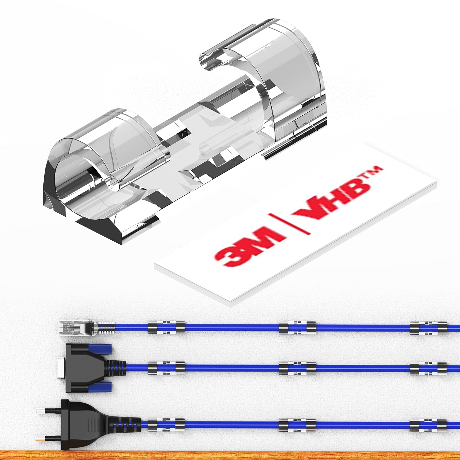 Cable Clips With Strong Self Adhesive, Xiaoxi Cord Organizer Cable Management Organizing Cords Wire For Car, Home And Office   20 Pcs (Clear)