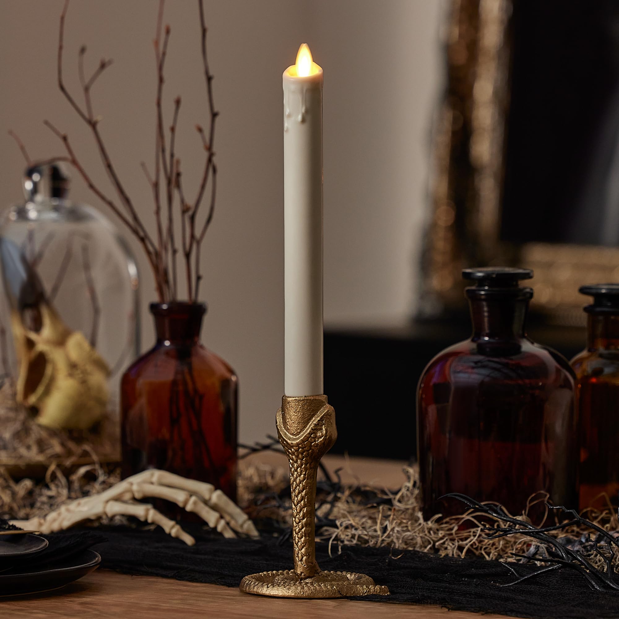 Luminara White Single Wax Drip Flameless Candle Tapers (1 X 9.5 Inch), Moving Flame Led Candle Unscented Real Wax With Dripped T