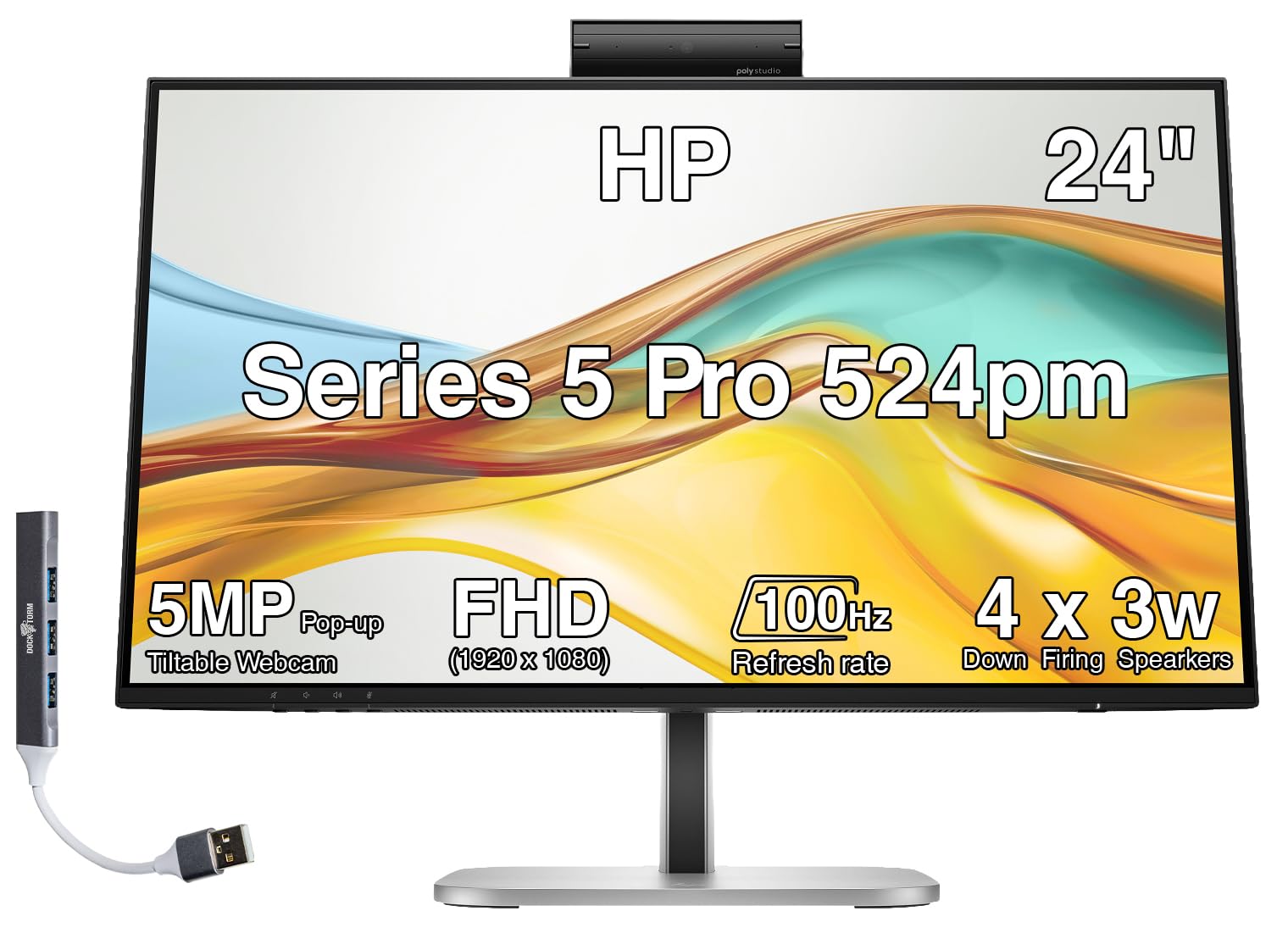 HP Series 5 Pro 524pm 24 FHD USBC Conferencing Monitor, 5MP Popup Webcam
