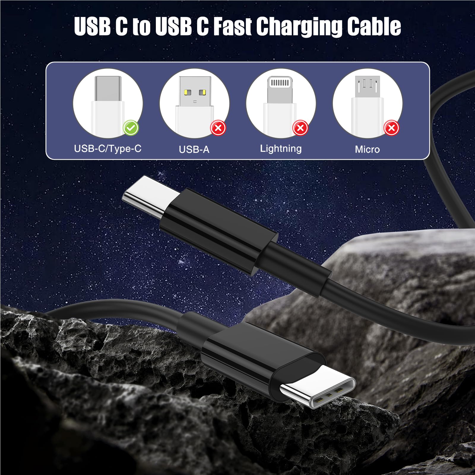 Lofpye 3 Pack Black 6.6Ft 60W Usb C To Usb C Cable, Type C To Type C Cable,Fast Charging Cable For Iphone 15/15Plus/15 Pro/15Pro