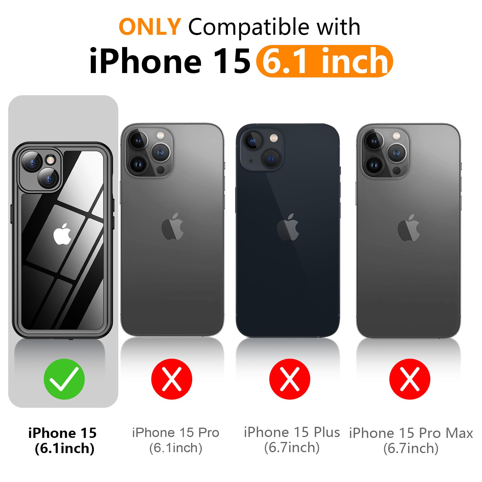 Temdan Magnetic For Iphone 15 Case Waterproof, [Built In Screen Protector][Ip68 Underwater][15Ft Military Dropproof][Dustproof][