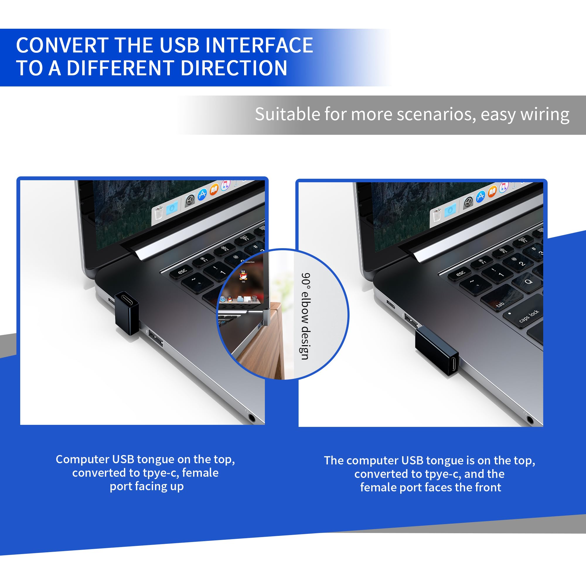 Critin Right Angle USB 3.0 Male to USB-C Female Adapter, 90 Degree Connector, Black, Model b9bd965e