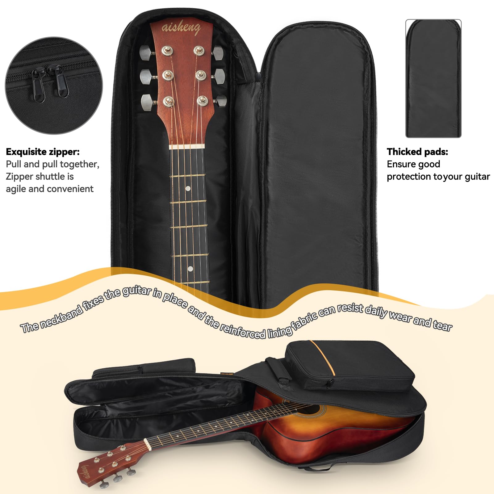 Ibvivic Dust Cover Acoustic Guitar Bag Water Resistent Dual Adjustable Shoulder Strap Guitar Case Gig Bag No Padding, Bag Only