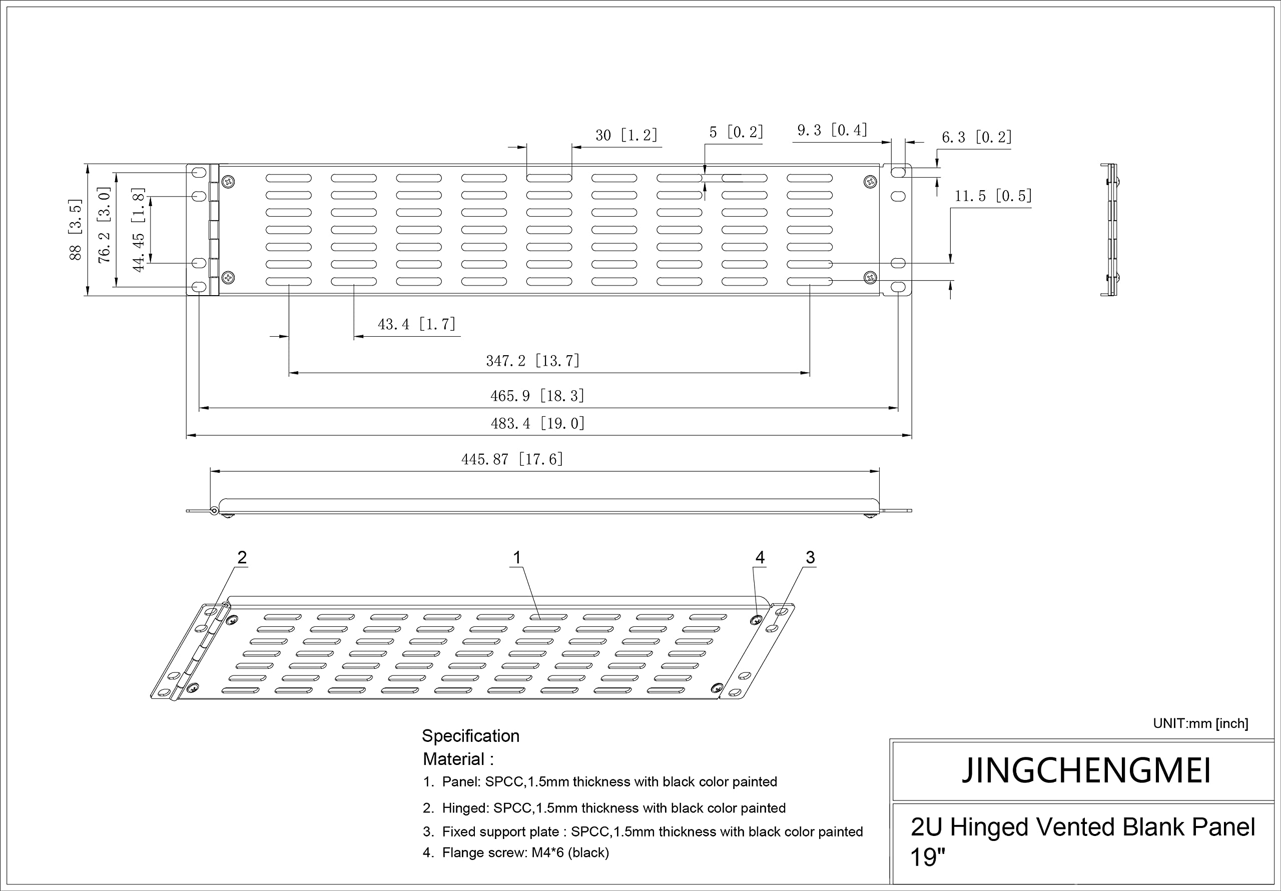 Jingchengmei 2U Hinged Blank Panel   Slot Vented Server Rack Panel For 19 Inch Network Cabinet Or Server Rack Enclosure Black (2Uvbphn, Black)