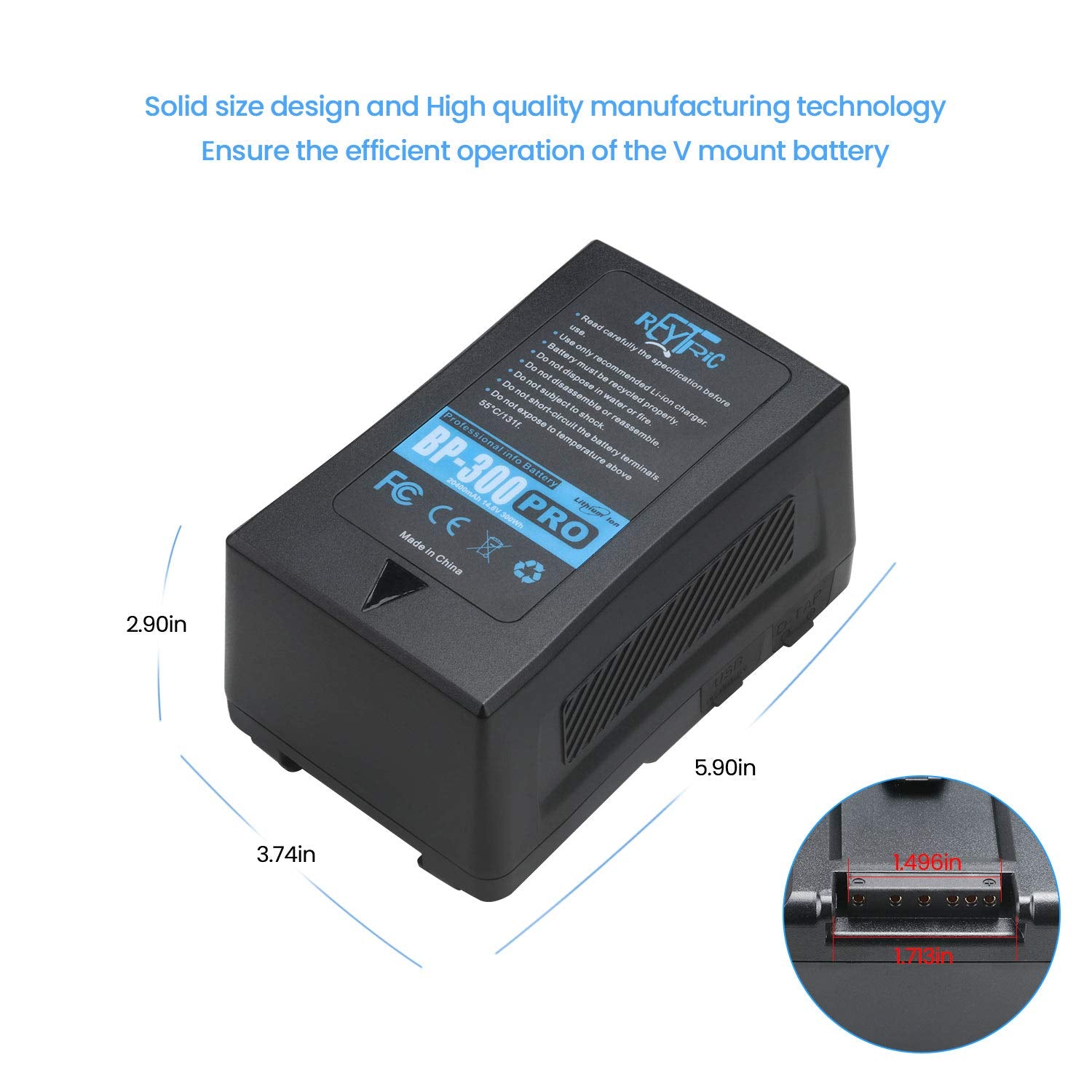 Reytric Upgrade 300Wh(20400Mah) V Mount/V Lock Battery With Upgrade 5A Output D Tap Charger And D Tap Cable