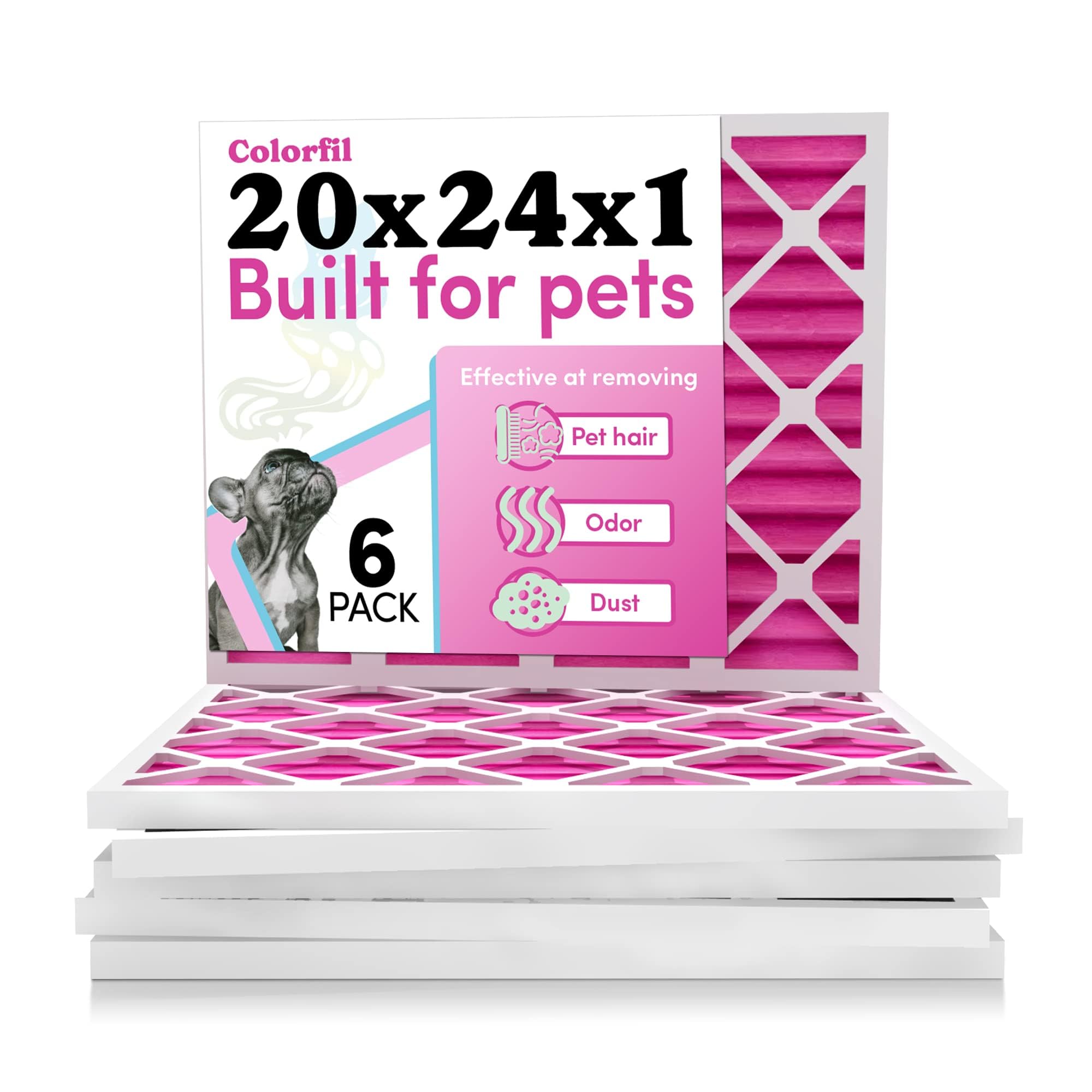 20X24X1 Air Filter By Colorfil | Color Changing Filters For Cat And Dog Odor | Merv 8 Furnace Ac Filter For Pet Hair And Dust |