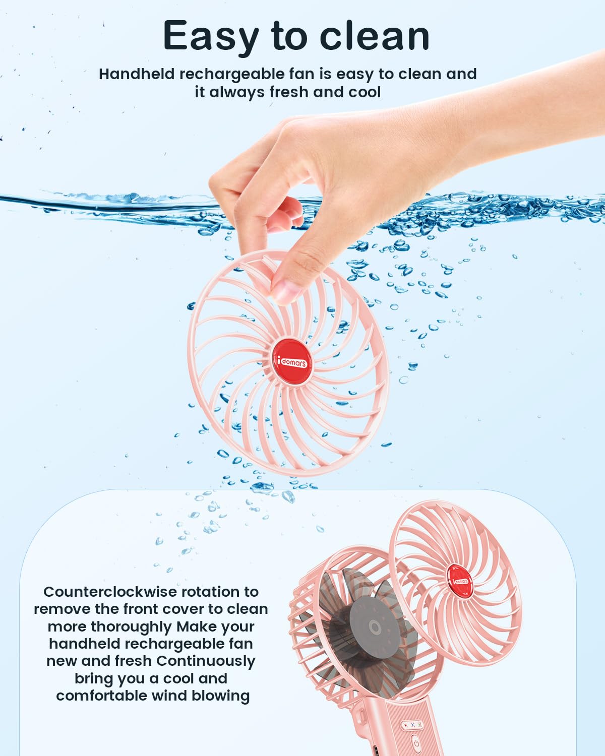 Small Portable Fan Handheld And Rechargeable: Pink Mini Hand Fans 4 Speeds Adjustable Cool Air Wind Multi Angle Folding Battery