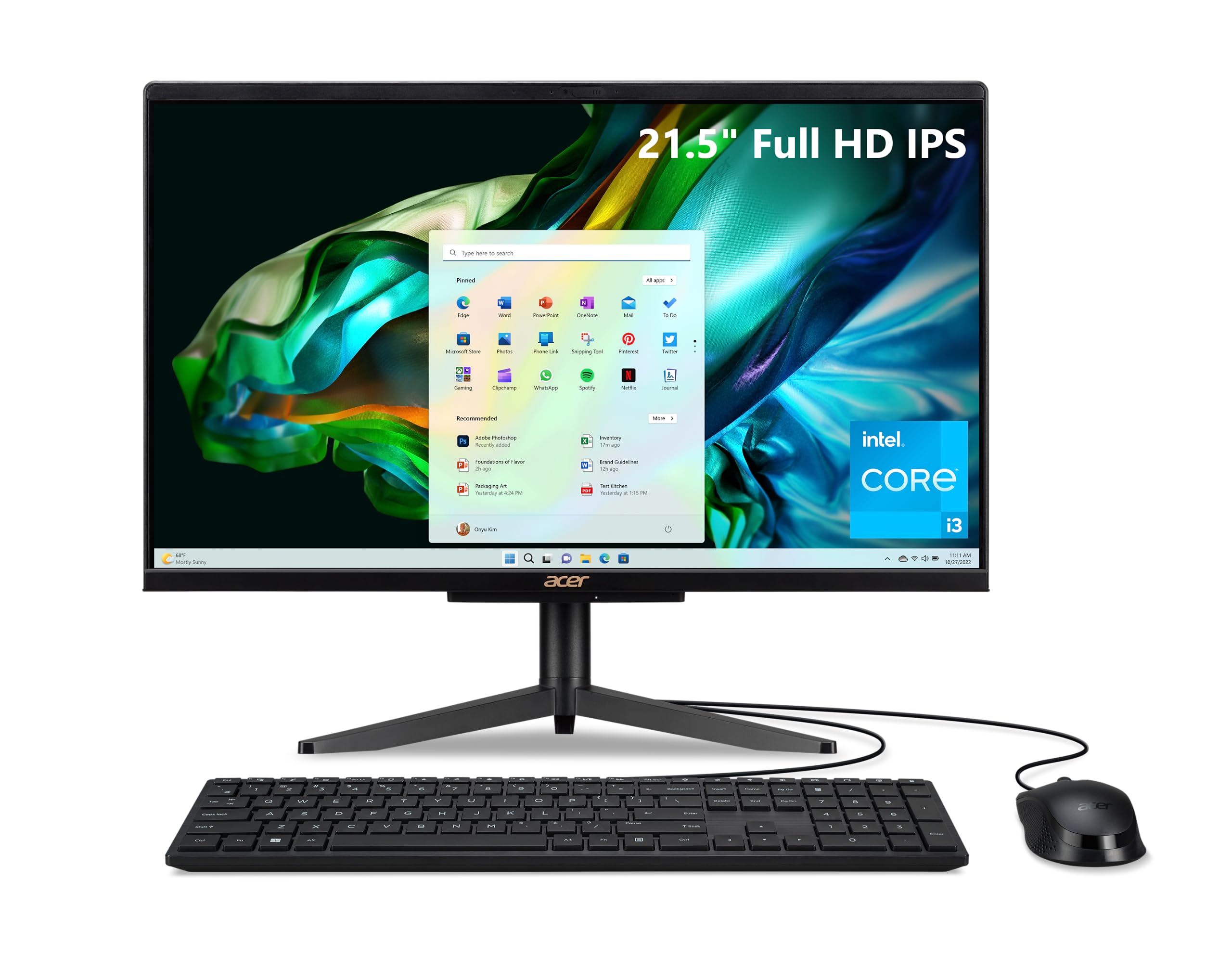 Acer Aspire C221610UA91 AIO Desktop | 21.5 Full HD 1920 x 1080 IPS Display | Intel Core i3N305 | Intel UHD Graphics | 8GB DD