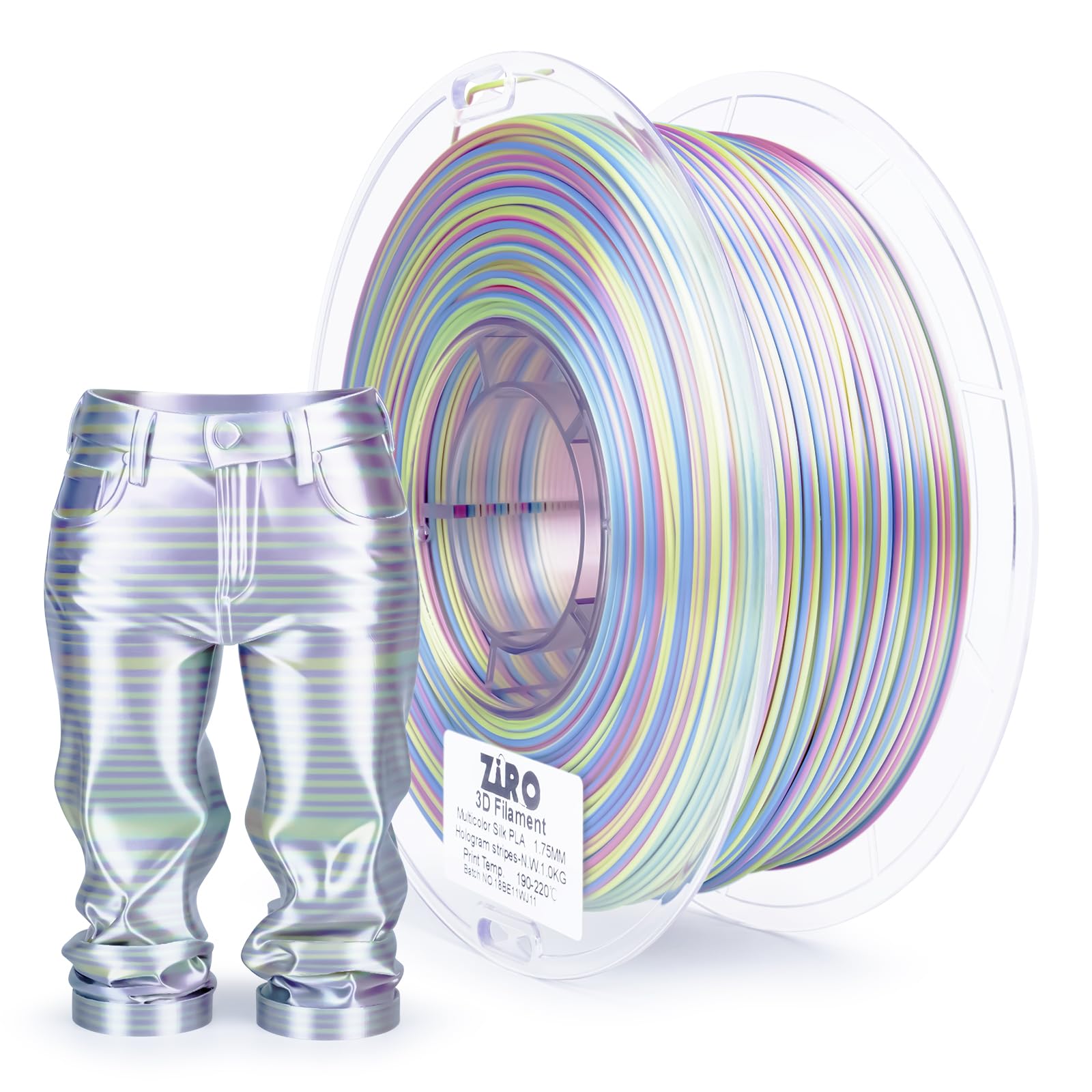 ZIRO PLA Filament 1.75mm, Glossy Multicolors 3D Printer Filament, Dyanmic Visual Effect, Fast Color Change Silk PLA Stripes Seri