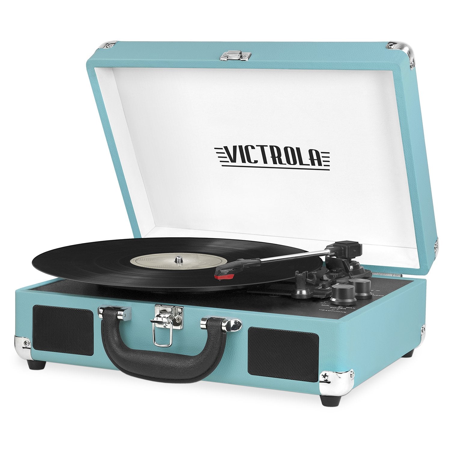 Victrola Vintage 3 Speed Bluetooth Portable Suitcase Record Player With Built In Speakers | Upgraded Turntable Audio Sound|Aqua 