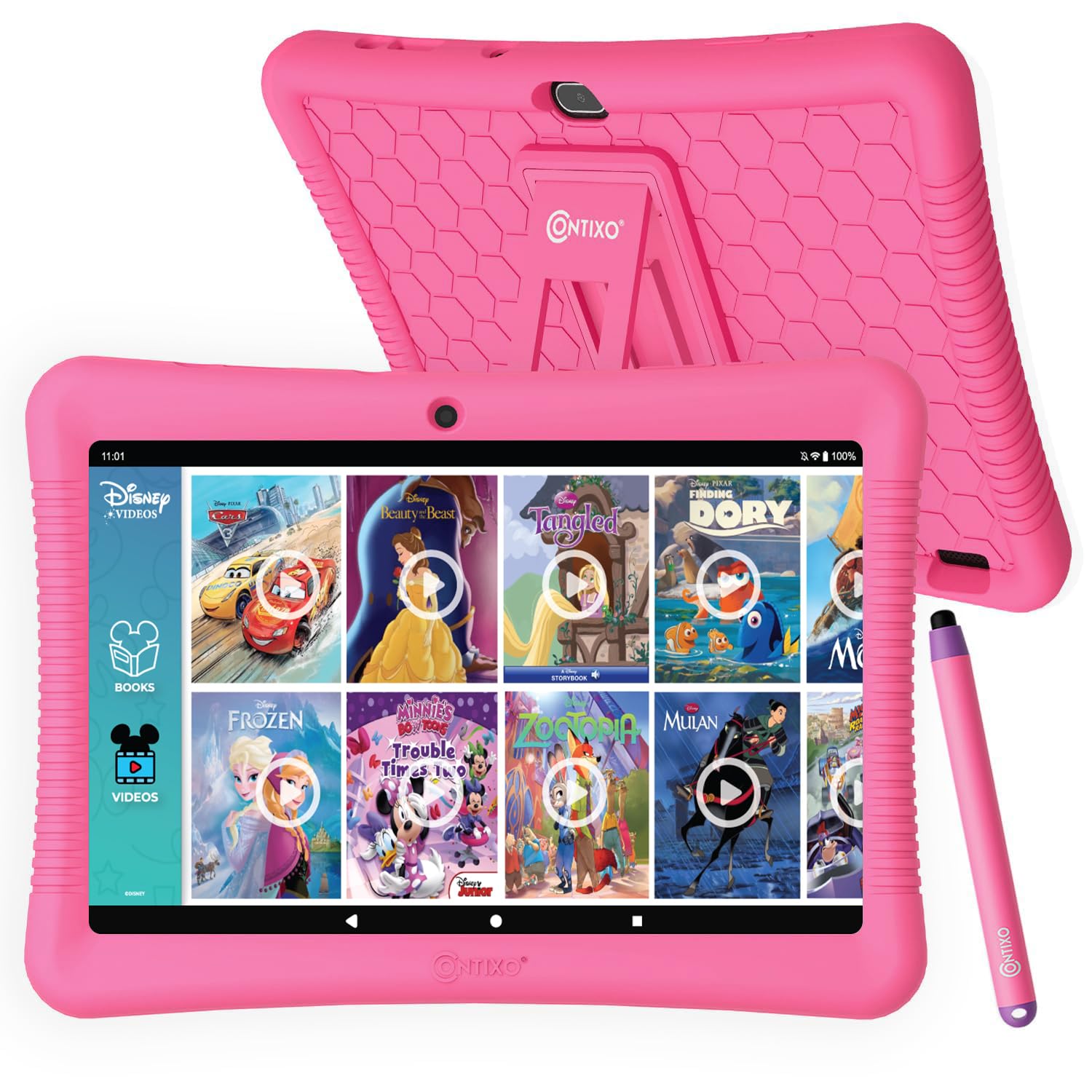 Contixo Kids Tablet K102 10 Inch Hd, Ages 3 7 Toddler Tablet, Parental Control, Android 10, 64Gb, Wifi, Learning Tablet For Children With Disney E Book Pre Installed, Kid Proof Case, Pink