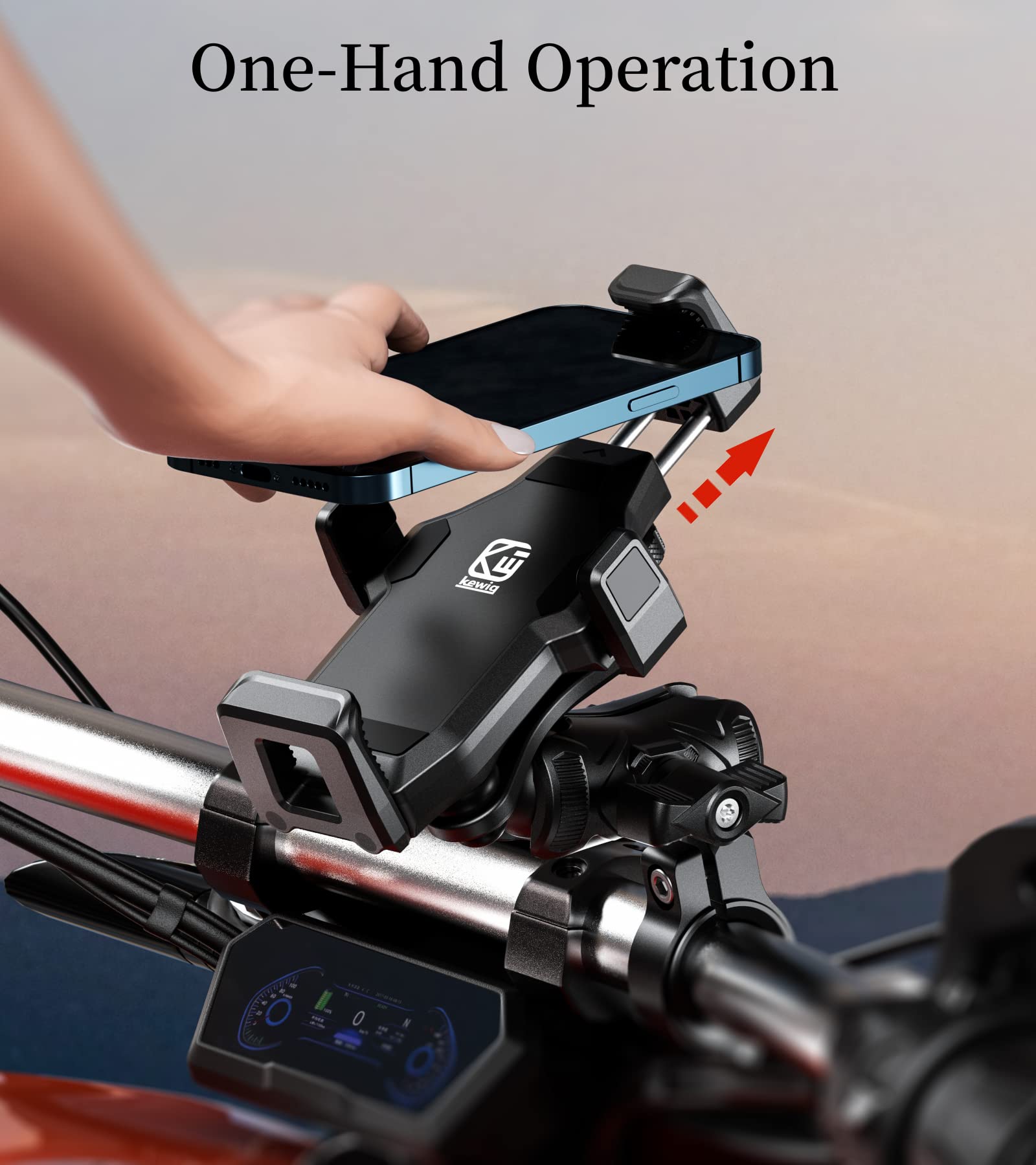 Kewig Motorcycle Phone Mount With Vibration Dampener & High Speed Secure Lock, Newest Anti Theft Phone Cradle Handlebar Cellphon