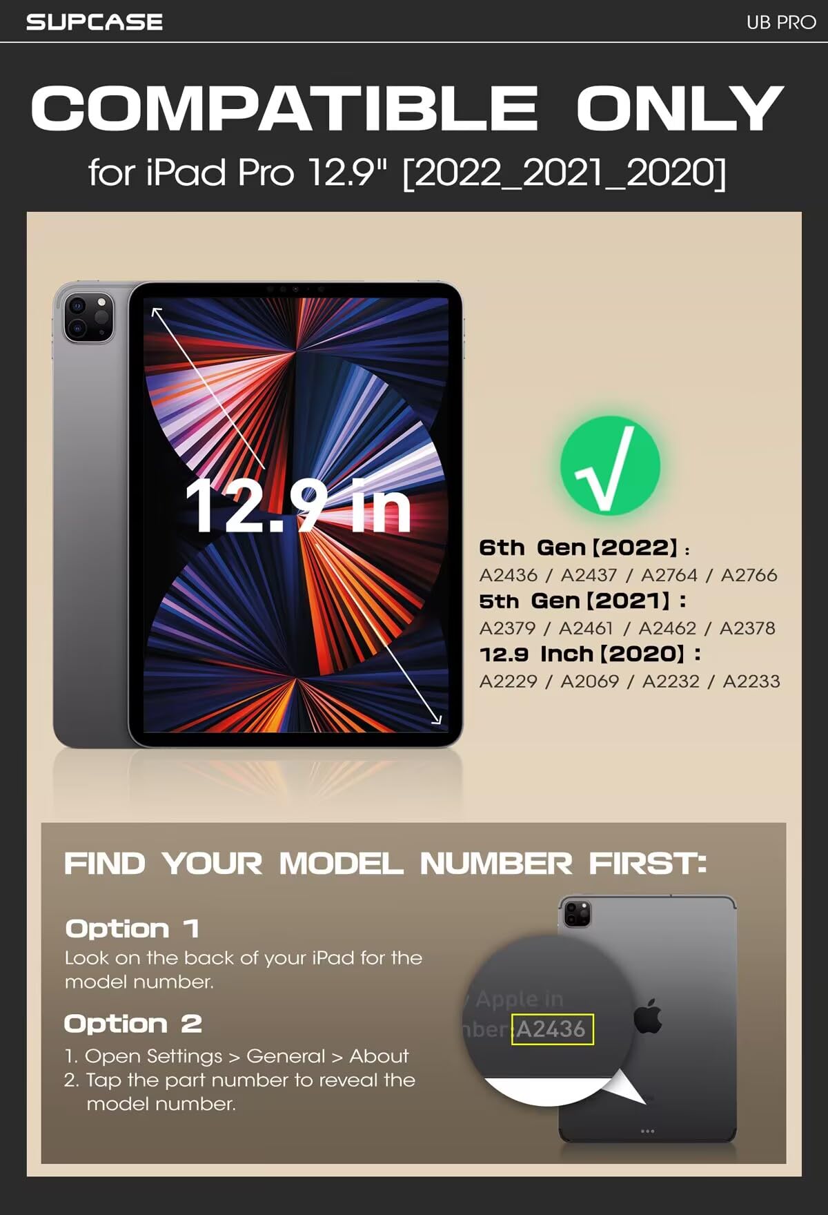 Supcase For Ipad Pro 12.9 Inch Case 6Th/5Th/4Th Generation 2022/2021/2020 (Unicorn Beetle Pro), [Built-In Screen Protector & Sta