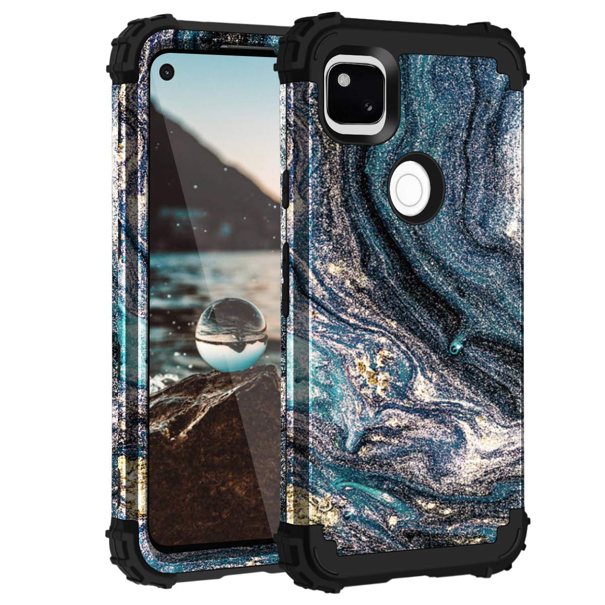 Casewind Google Pixel 4A 4G Case, Google 4A 4G Case, Google Pixel 4A 4G Case Marble 3 In 1 Hybrid Shockproof Impact Tpu Rugged B