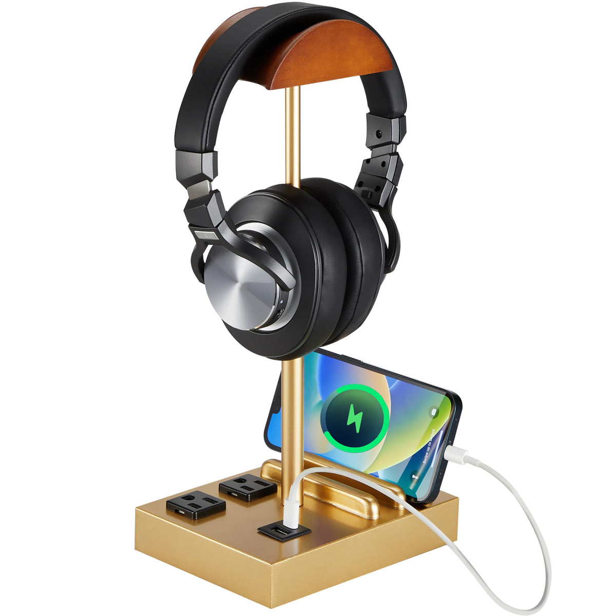 Castlelife Headphone Stand Desktop Gaming Headset Holder With 2 Ac Outlets And Usb C&A Ports, Charging Station&Phone Stands, Woo