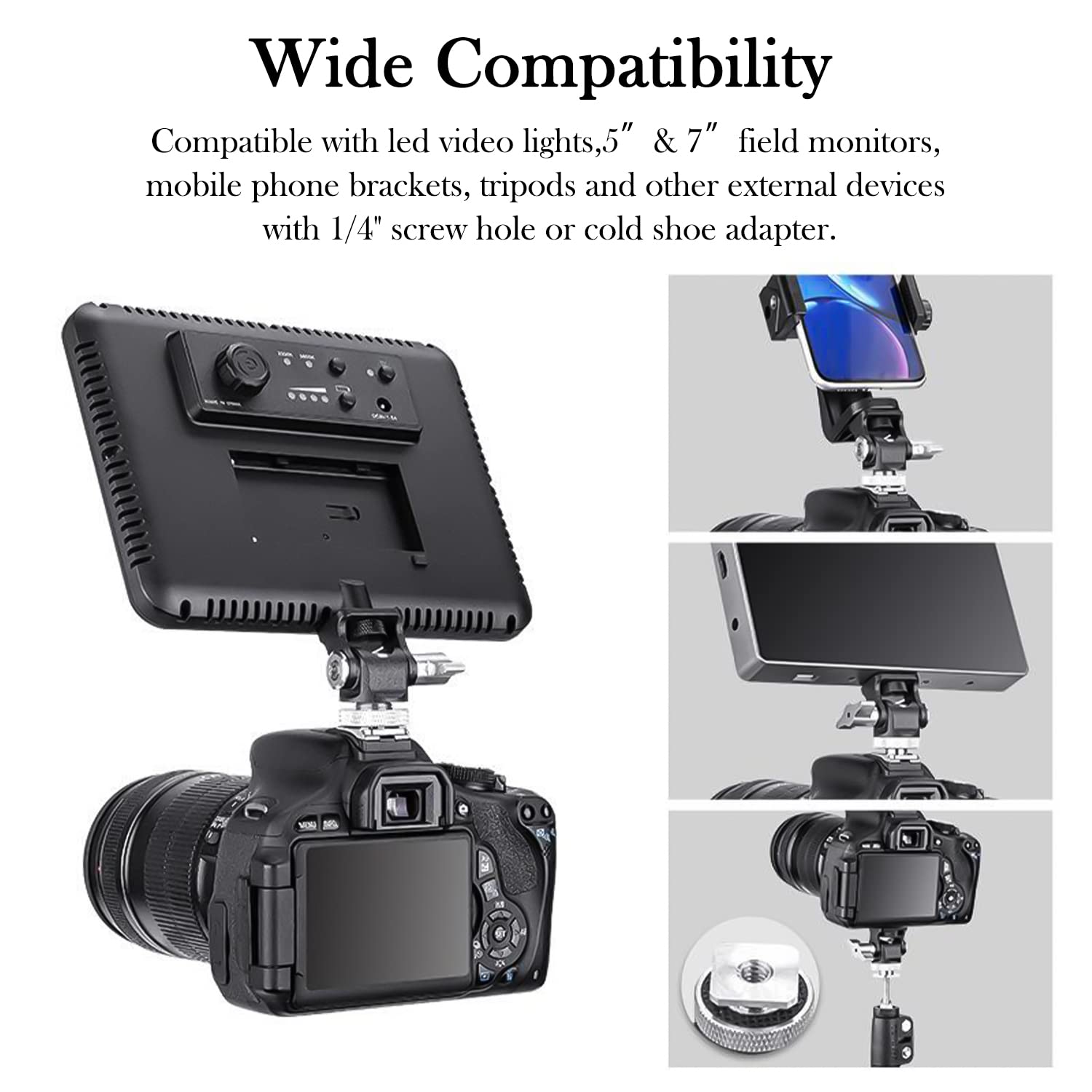 Sutekus Field Monitor Mount Holder With Cold Shoe Swivel And Tilt Adjustable 1/4 Screw Thread Adapter For 5 And 7 Monitor