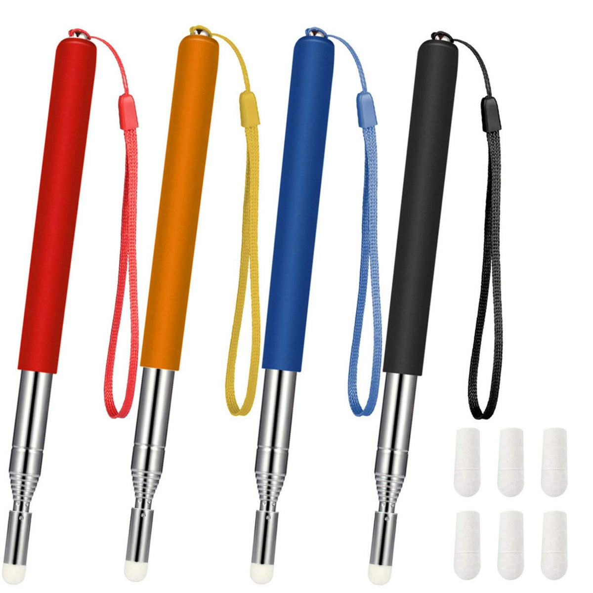 Chinco 4 Pieces Retractable Pointer Telescopic Teacher Pointer For Classroom Teaching Whiteboard Pointer With Lanyards And 6 Pieces Extra Felt Nibs For Teachers Coach (47 Inches)