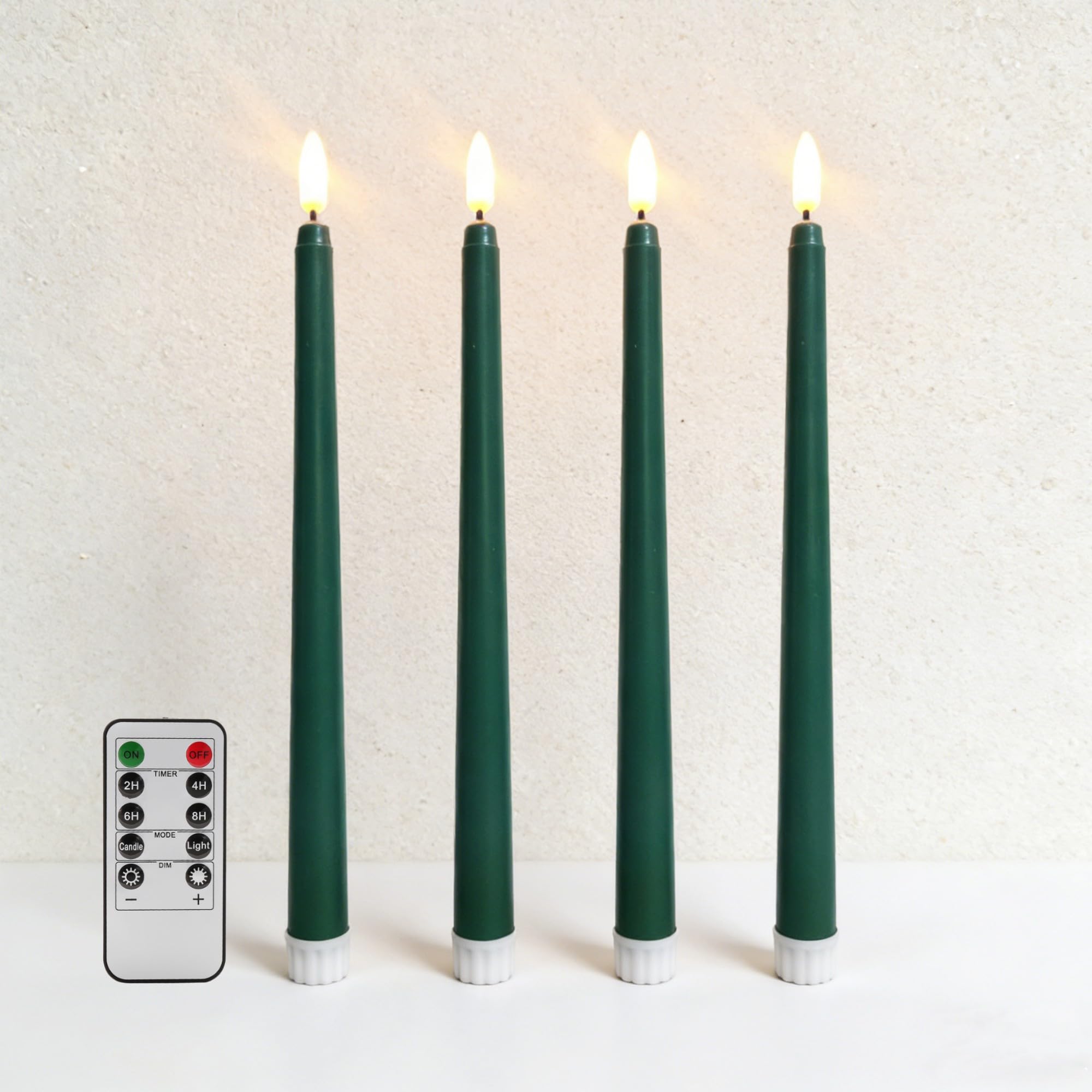 Ni-JASW Green Flameless Taper Candles with Remote, Flickering Battery LED Candlesticks Spring Home Decor Set of 4